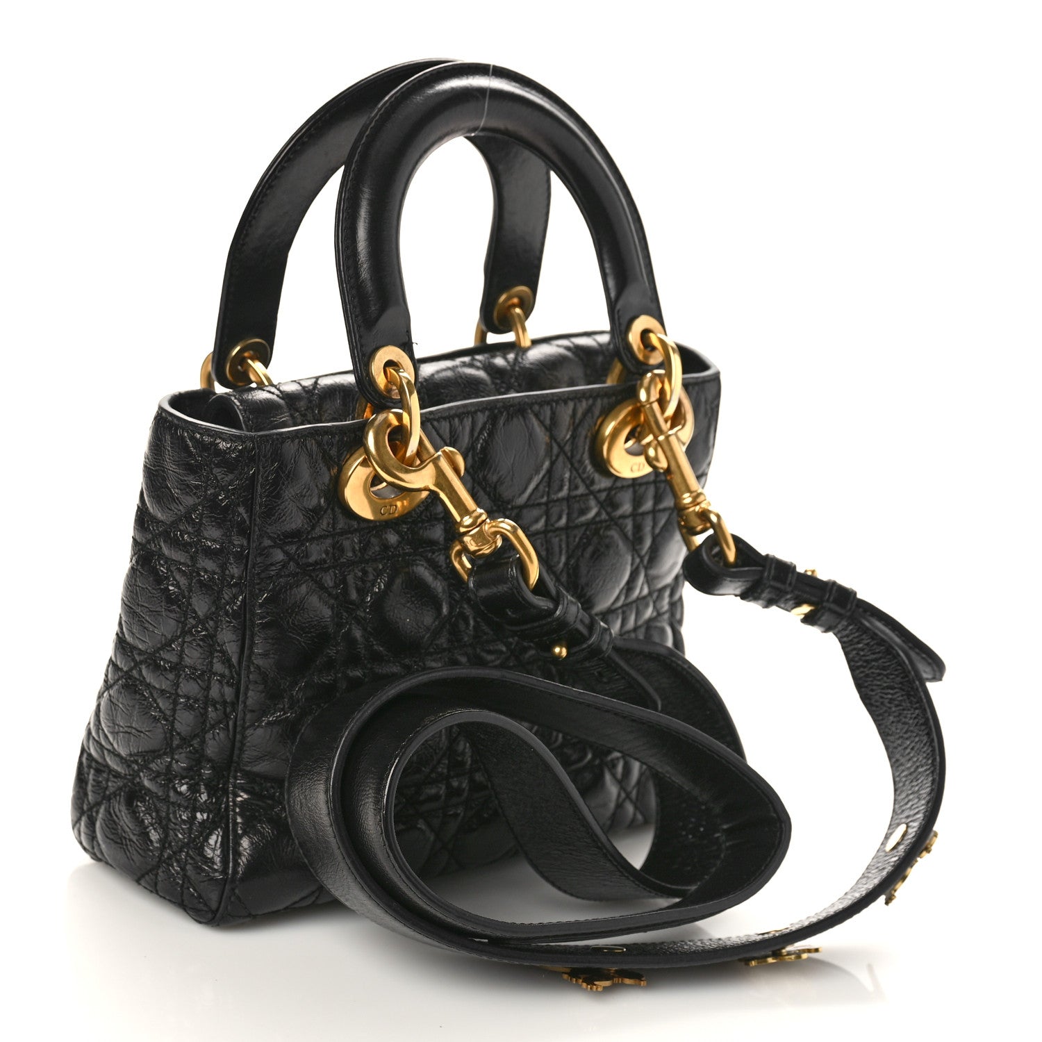 Christian Dior Crinkled Patent Cannage Small Lucky Badges My Lady Dior Black 3 of 9