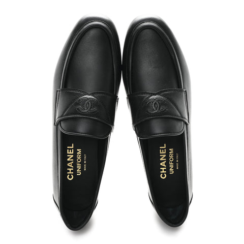 Calfskin Womens Stitched CC Loafers 36 Black