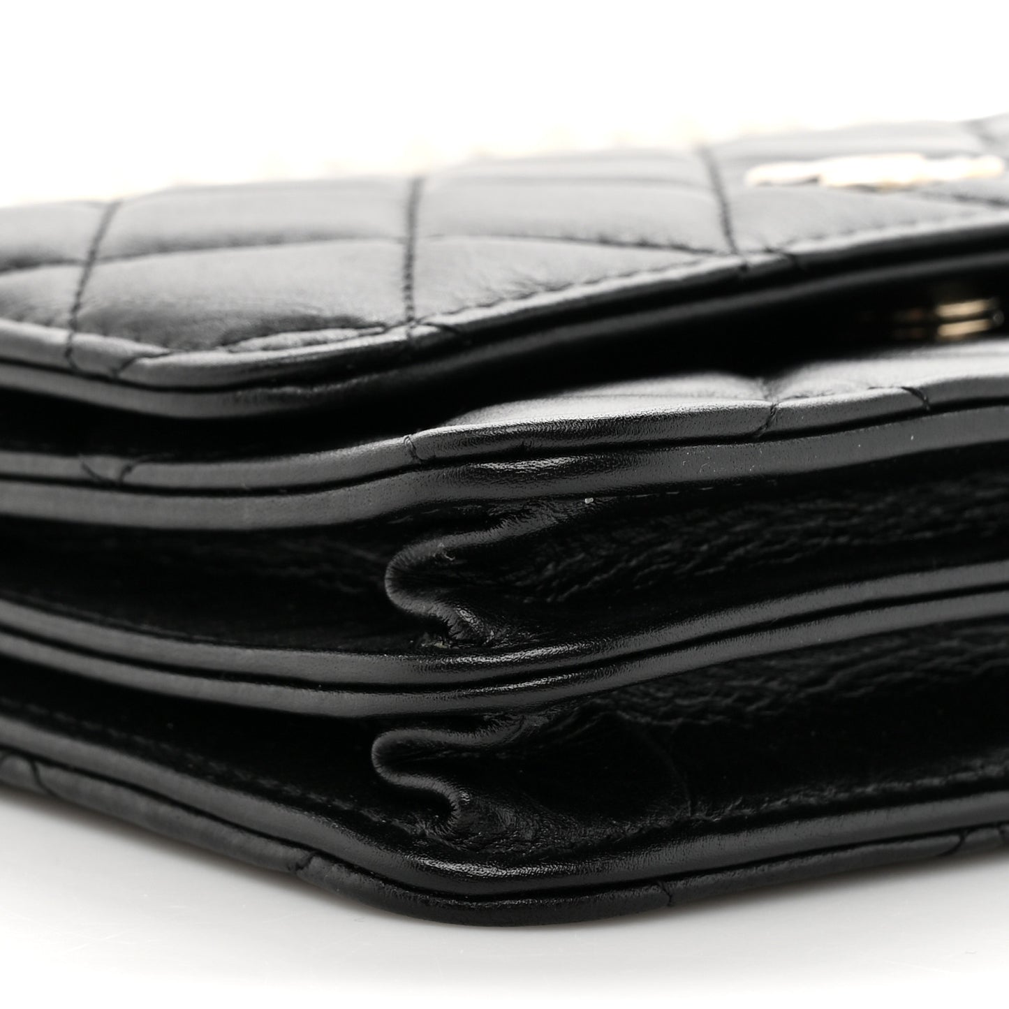 Calfskin Quilted Mini Maxi Pearls Wallet On Chain WOC Black
