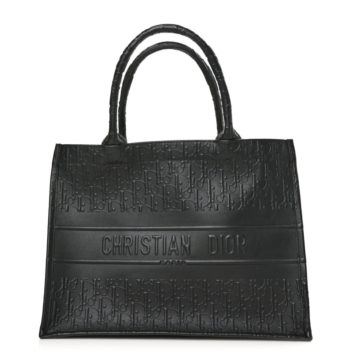 Oblique Calfskin Embossed Medium Book Tote Black