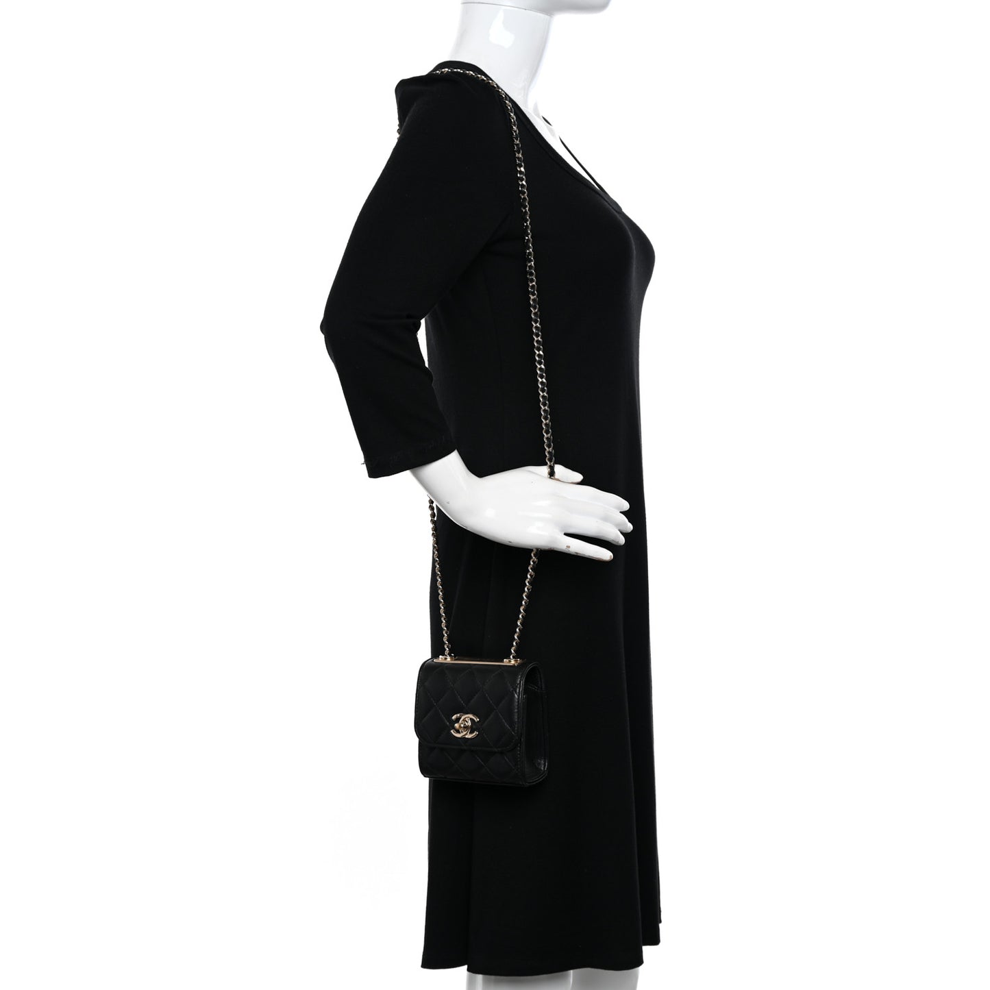Lambskin Quilted Mini Trendy CC Chain Wallet Black