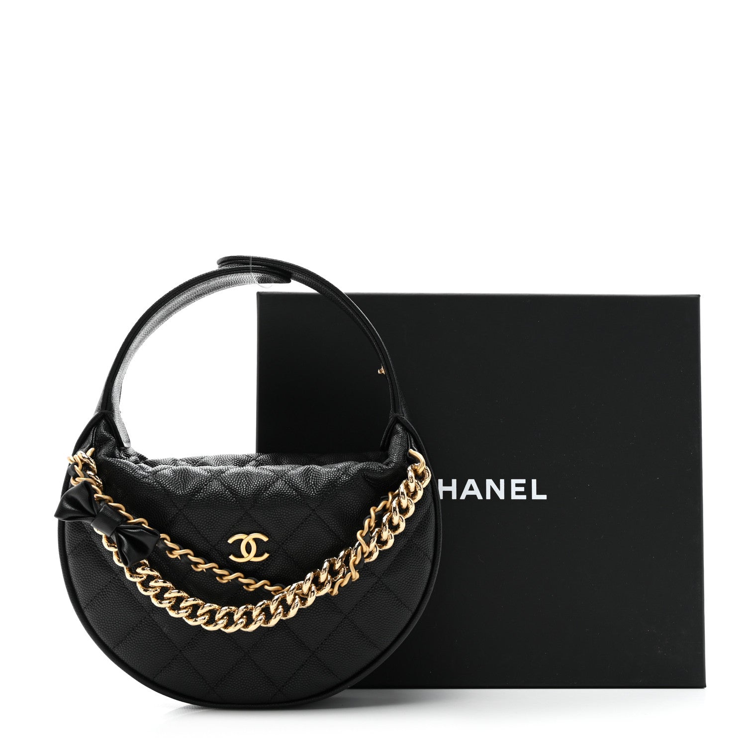 Chanel Shiny Caviar Quilted Bow Pouch Hobo Black 12 of 12