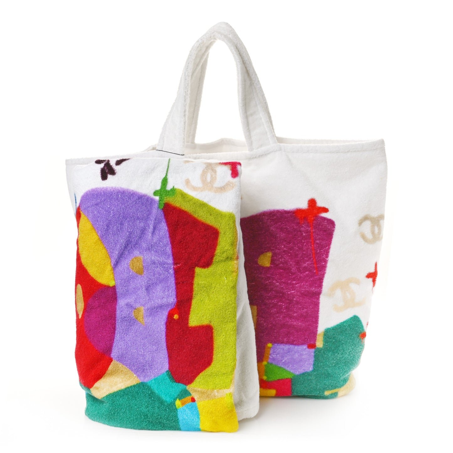 Terry Cotton Beach Tote Towel Set White Multicolor