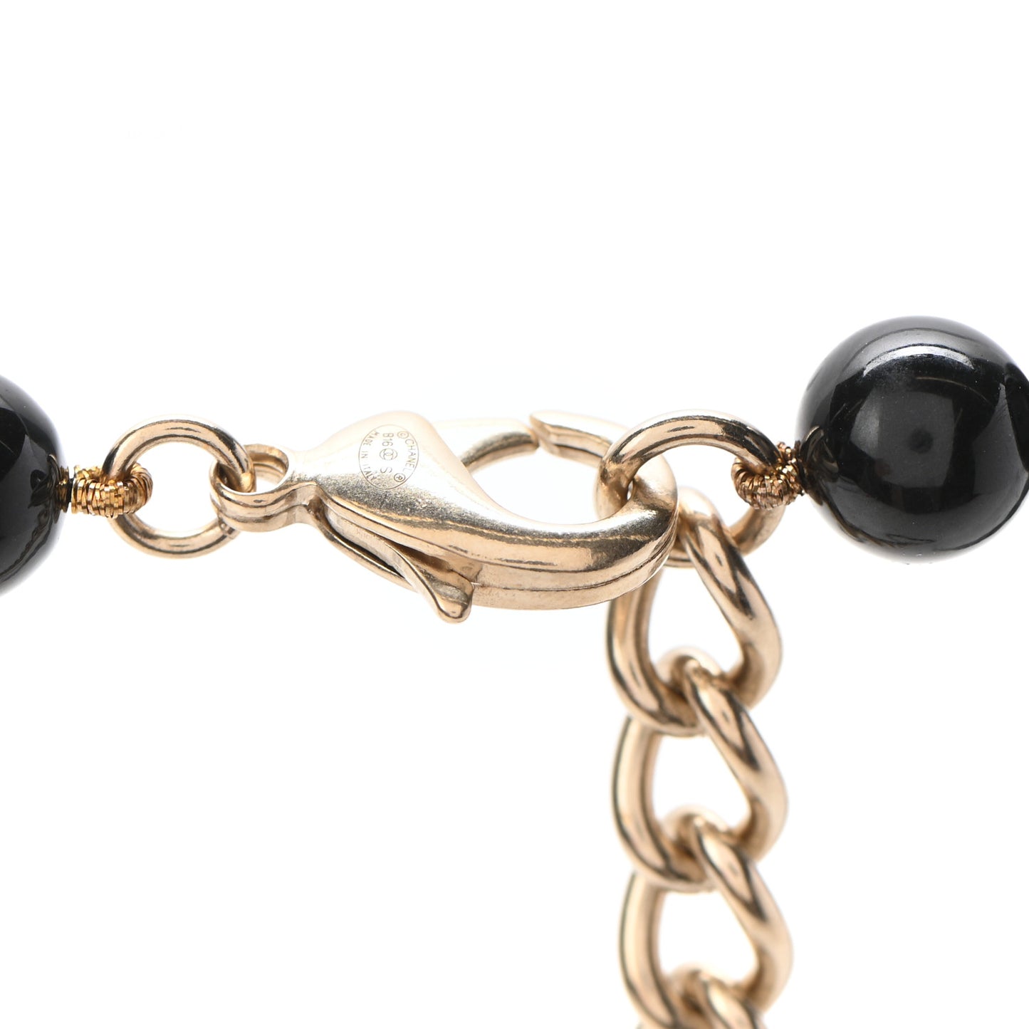 Beaded CC Long Necklace Black Gold