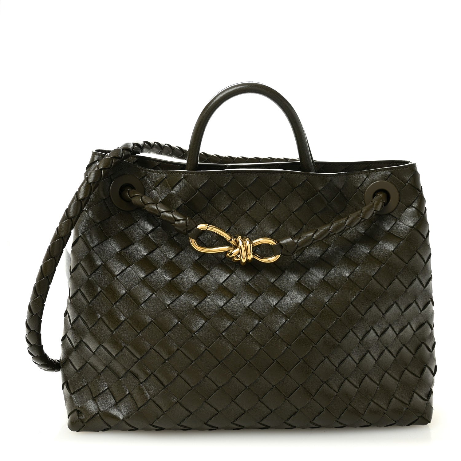 Bottega Veneta Nappa Intrecciato Medium Andiamo Shoulder Bag Kaki