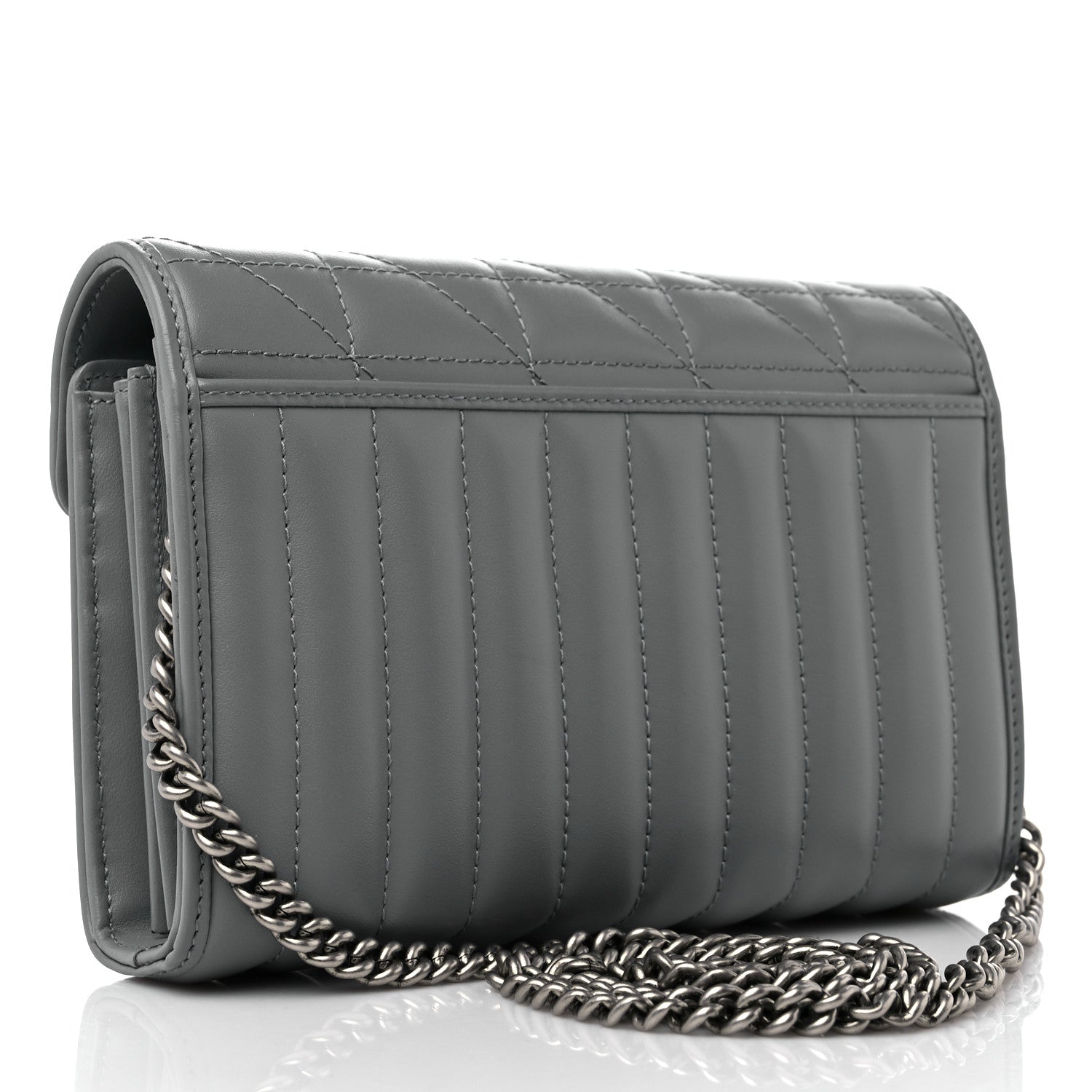 Gucci Calfskin Matelasse Aria GG Marmont Chain Wallet Deep Grey 3 of 10