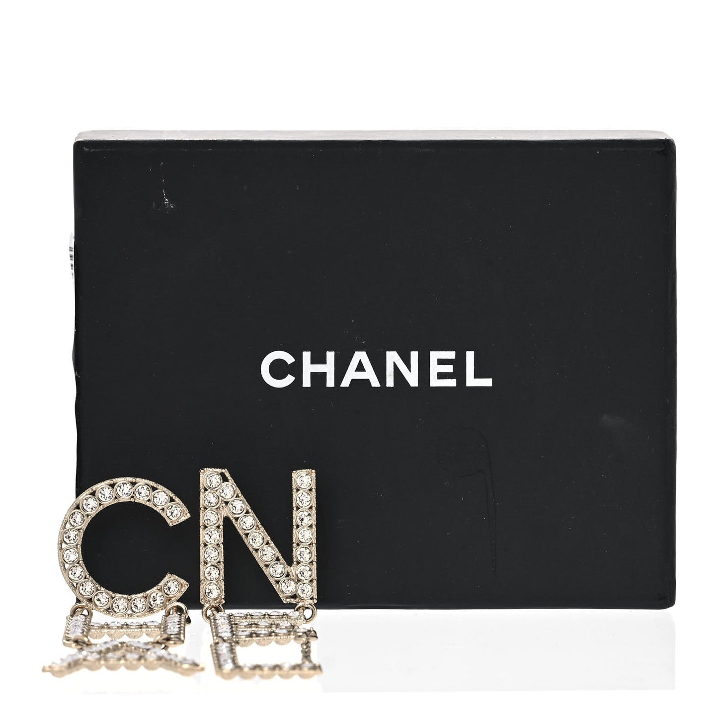 Crystal Cha-Nel Logo Drop Earrings Gold