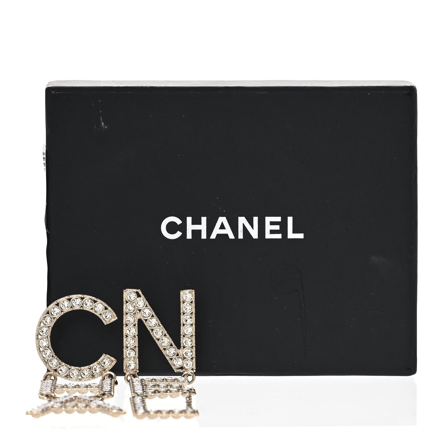 Chanel Crystal Cha-Nel Logo Drop Earrings Gold 4 of 4