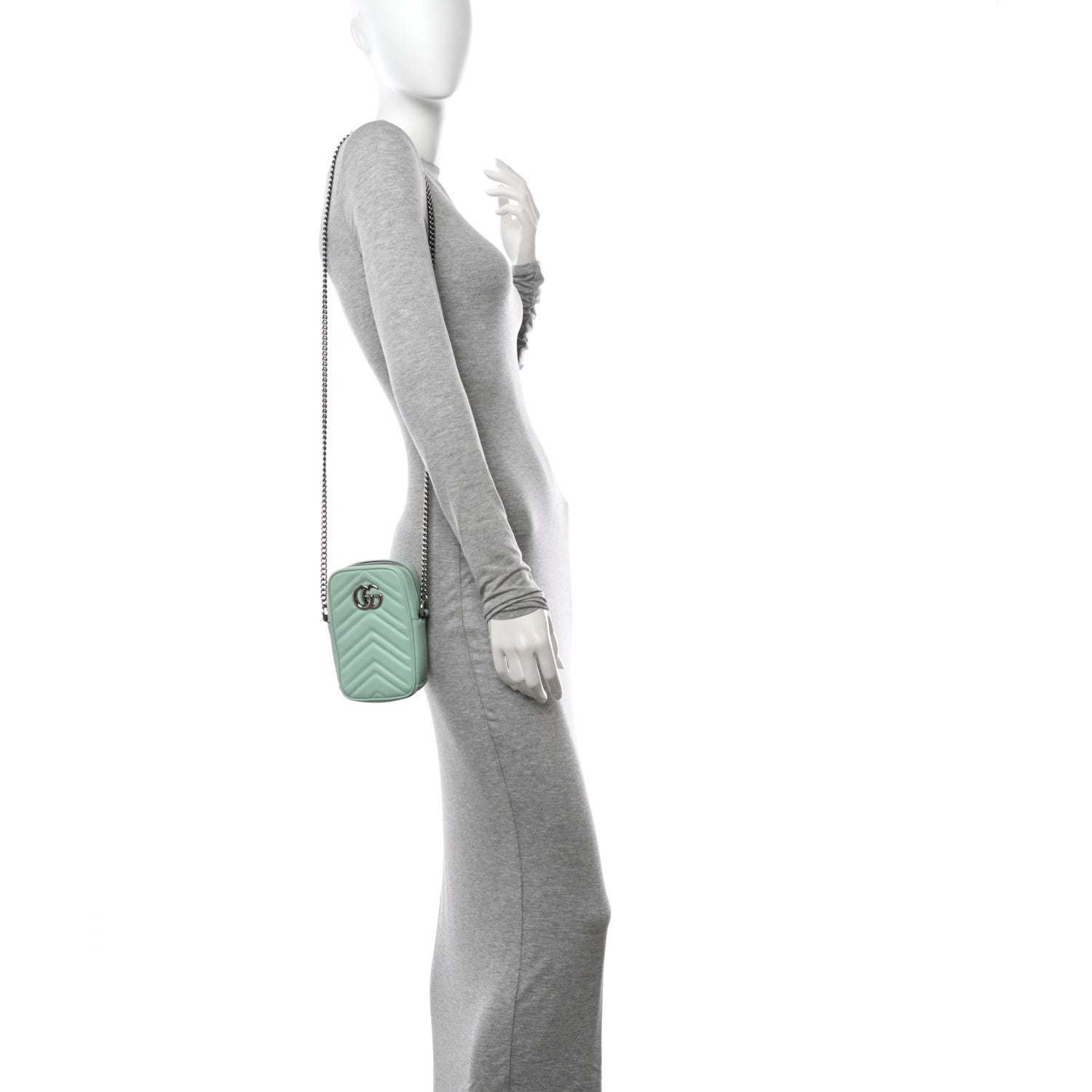 Gucci Calfskin Matelasse Mini GG Marmont Crossbody Bag Water Green 2 of 13