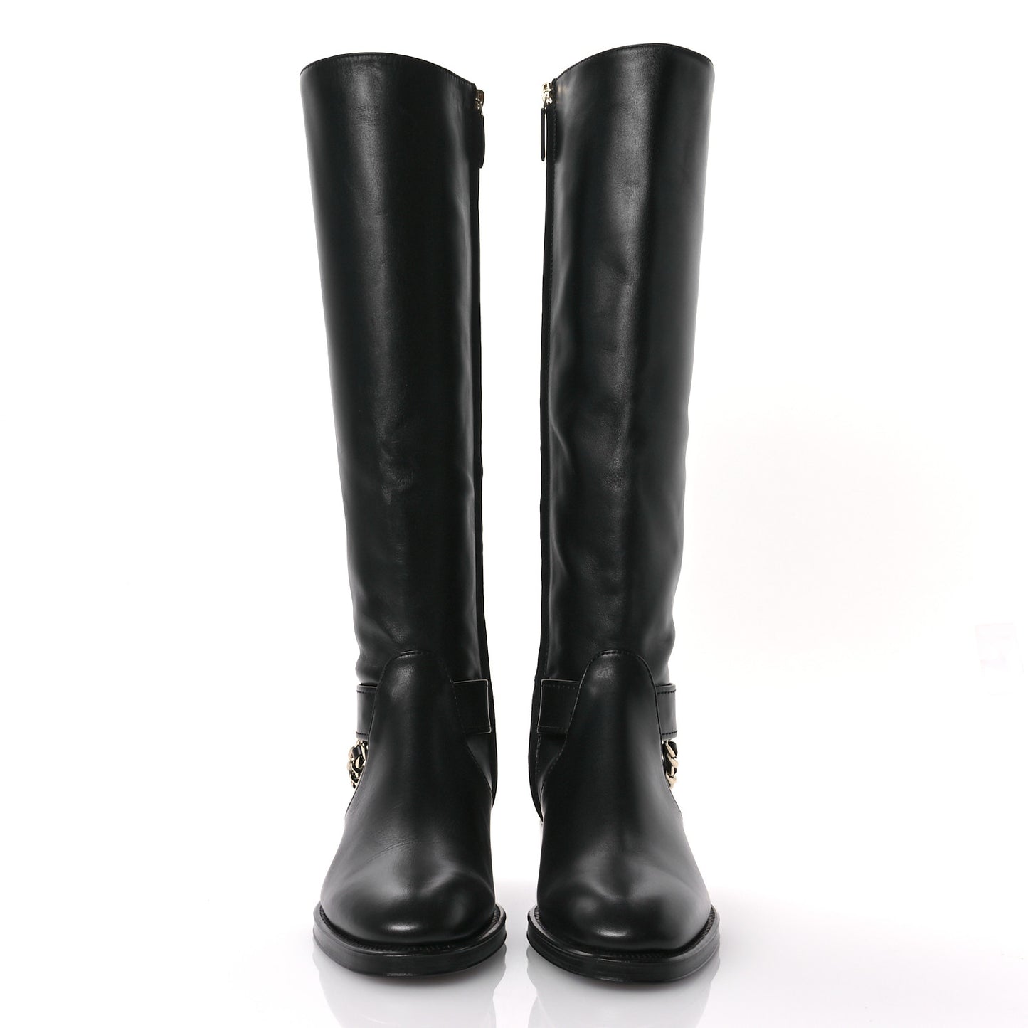 Calfskin Chain High Boots 37 Black