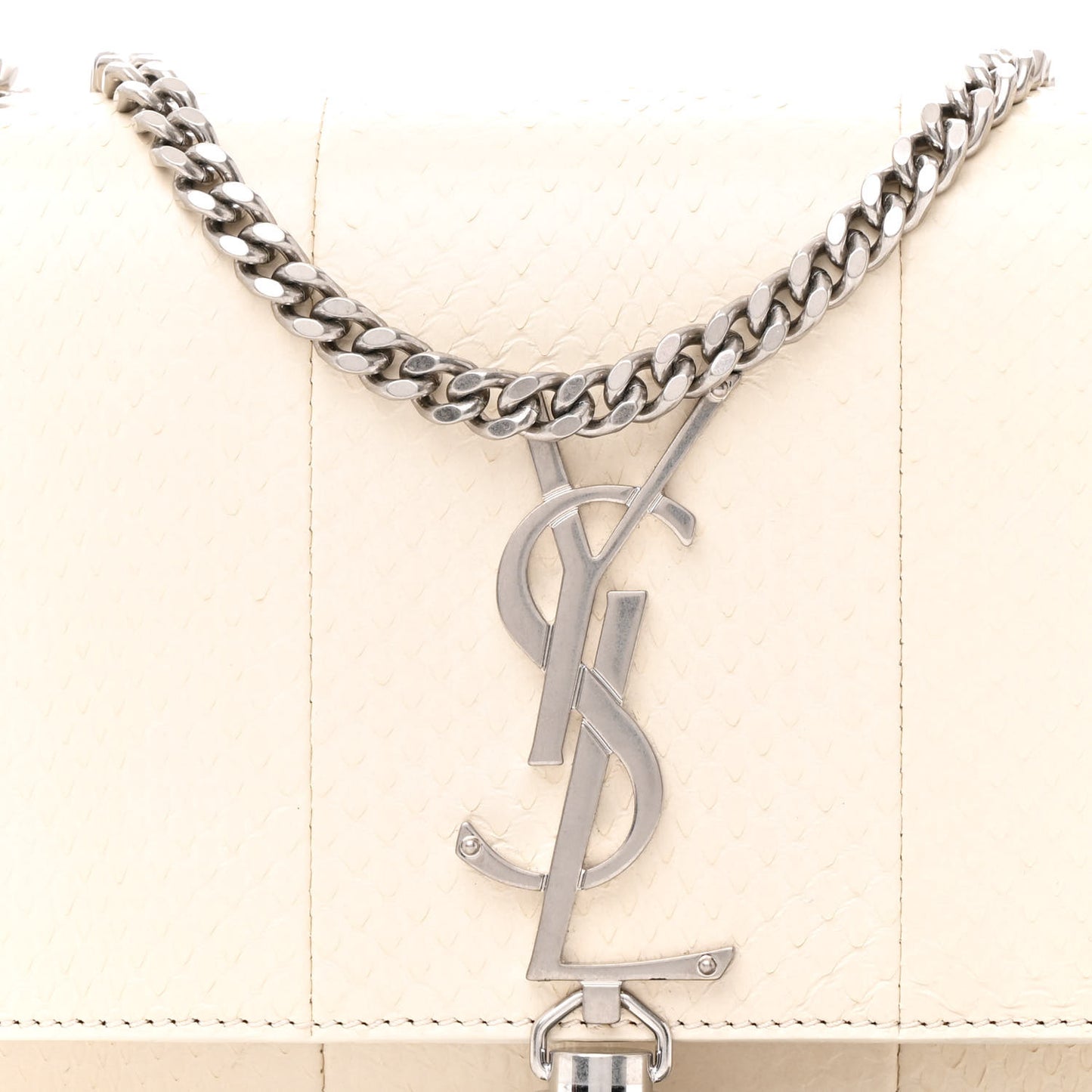 Snakeskin Small Classic Monogram Kate Tassel Satchel Alabaster