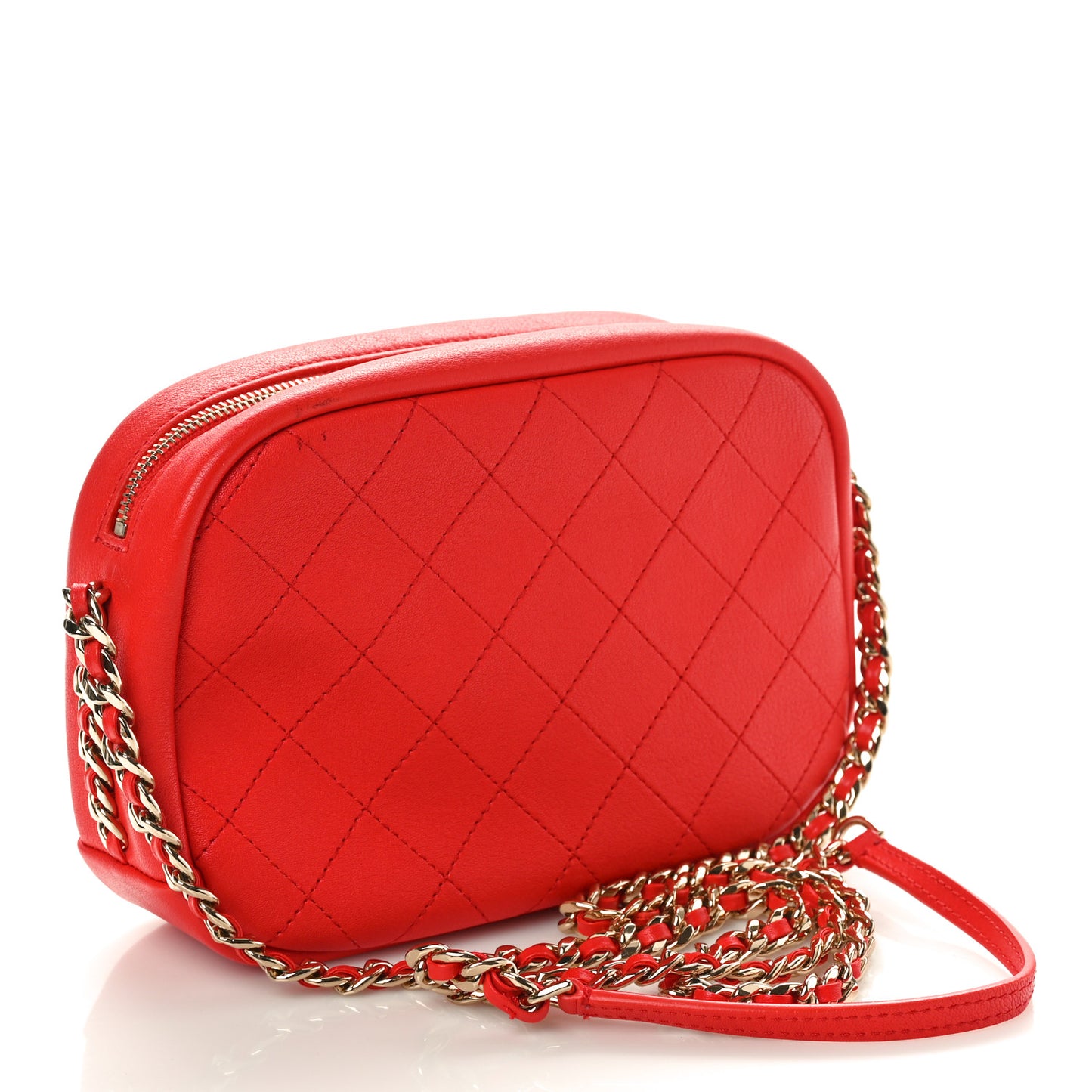 Goatskin Quilted Large Casual Trip Camera Case Bag Red