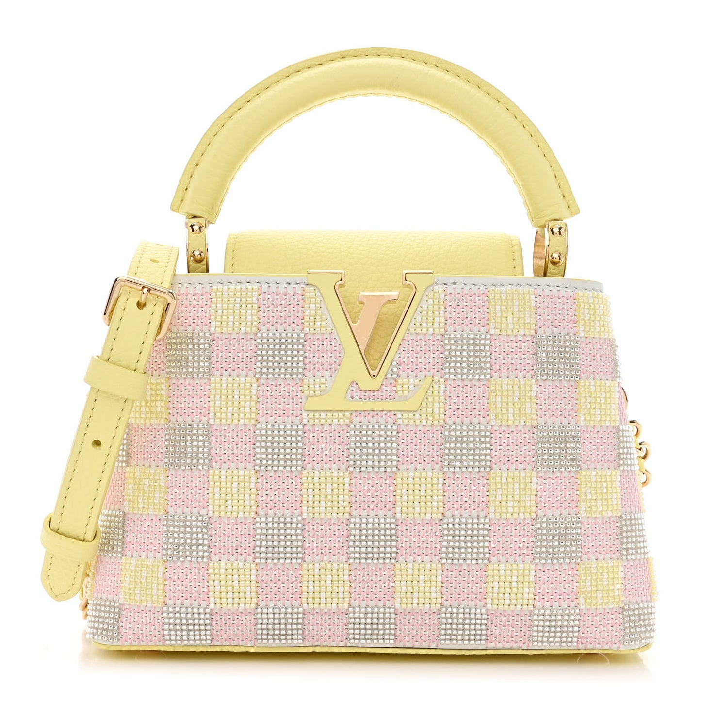 Smooth Calfskin Taurillon Beaded Mini Capucines Yellow Pink
