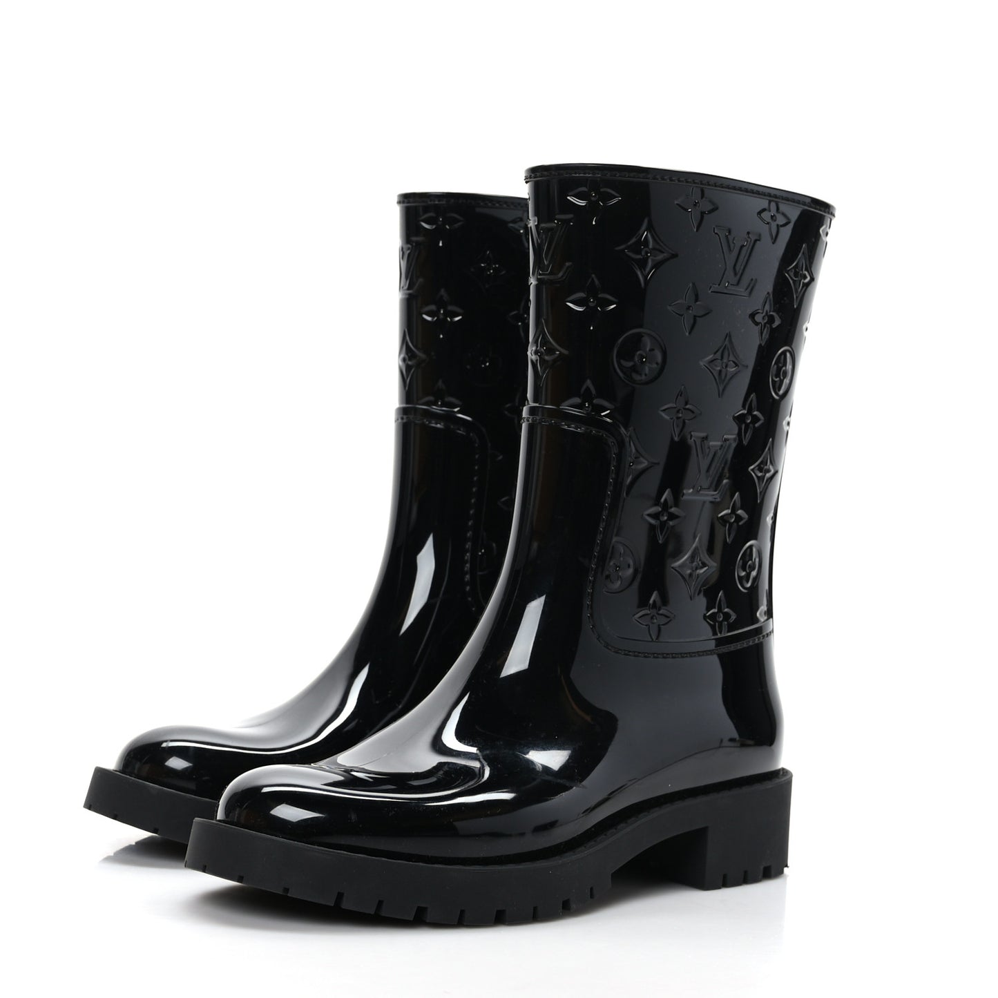 Rubber Embossed Monogram Drops Flat Half Boots 37 Black