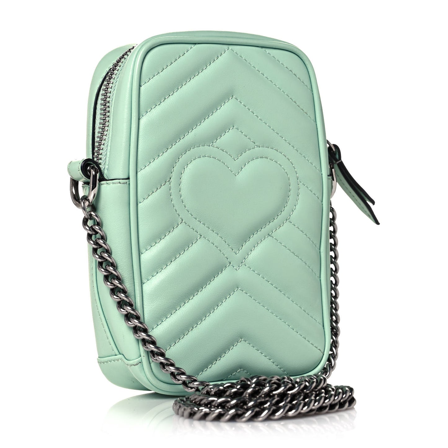 Calfskin Matelasse Mini GG Marmont Crossbody Bag Water Green