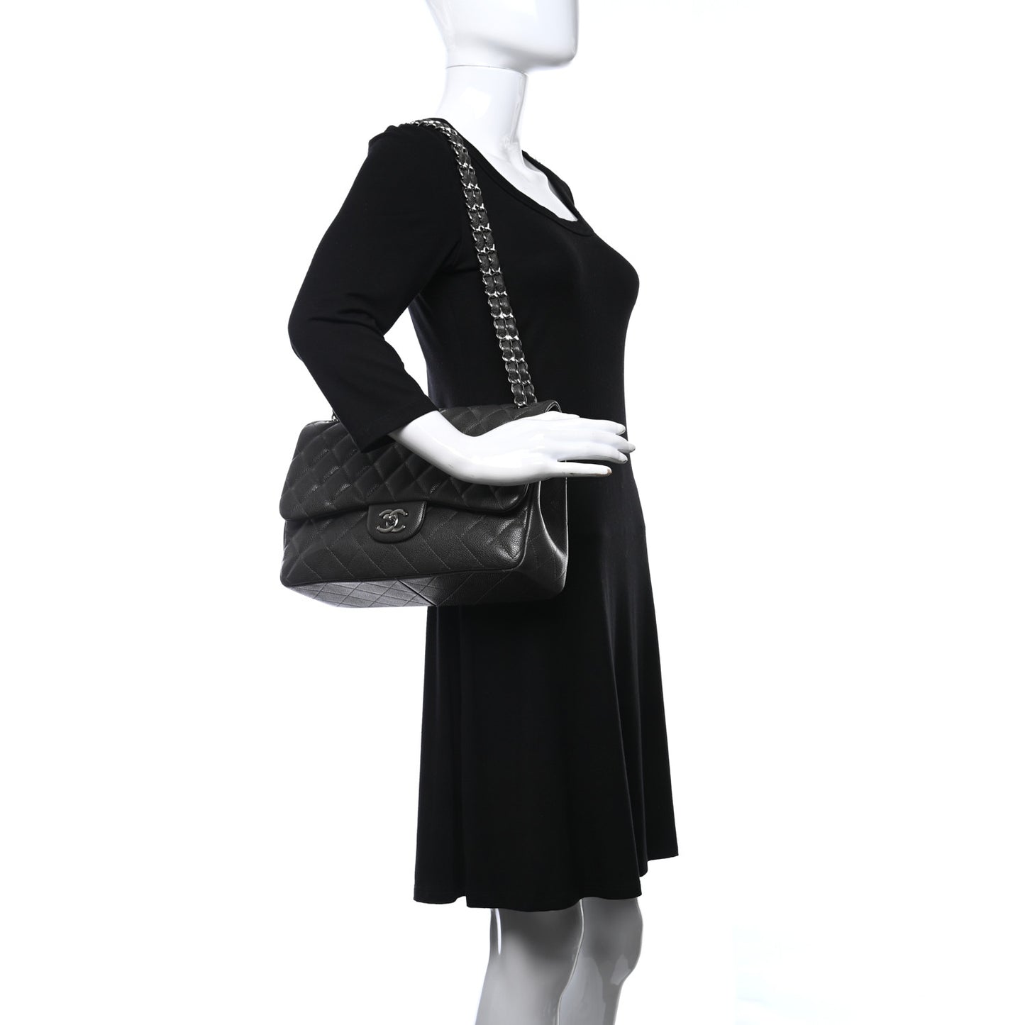 Caviar Quilted Jumbo Double Flap Dark Grey