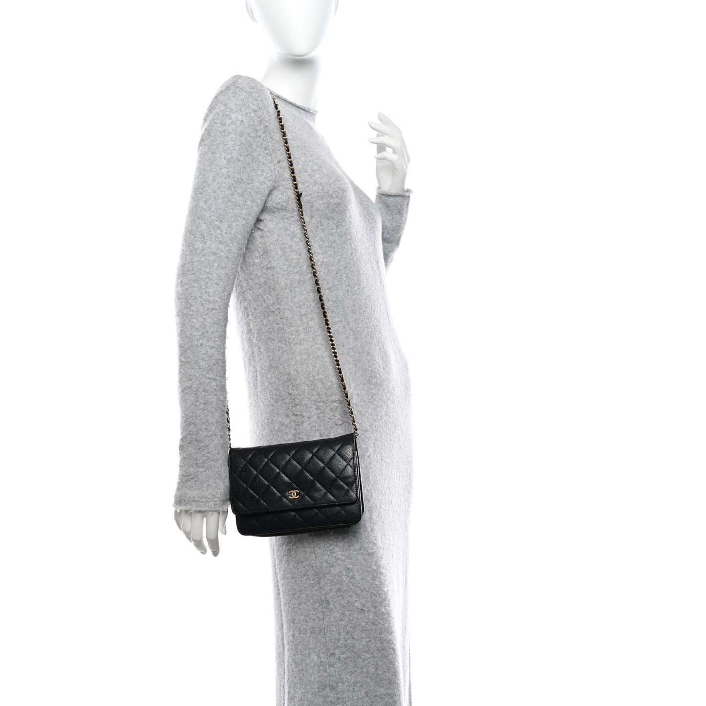 Caviar Quilted Wallet on Chain WOC Black