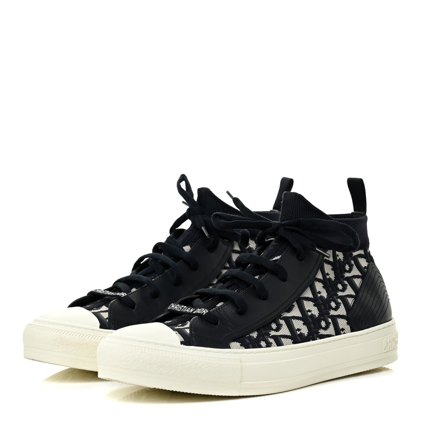 Technical Knit Calfskin Oblique Womens Walk'n Dior Mid Top Sneakers 40 Deep Blue