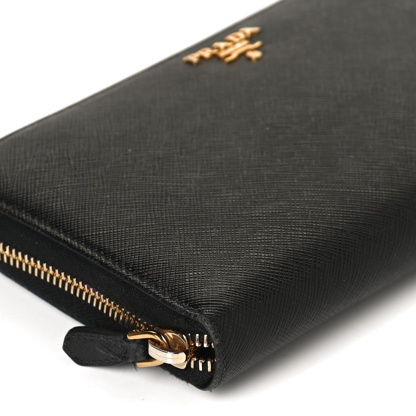 Saffiano Metal Large Zip Around Travel Wallet Black