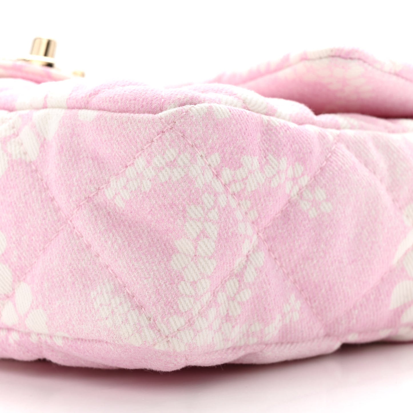 Printed Denim Quilted Flap Bag Pink White