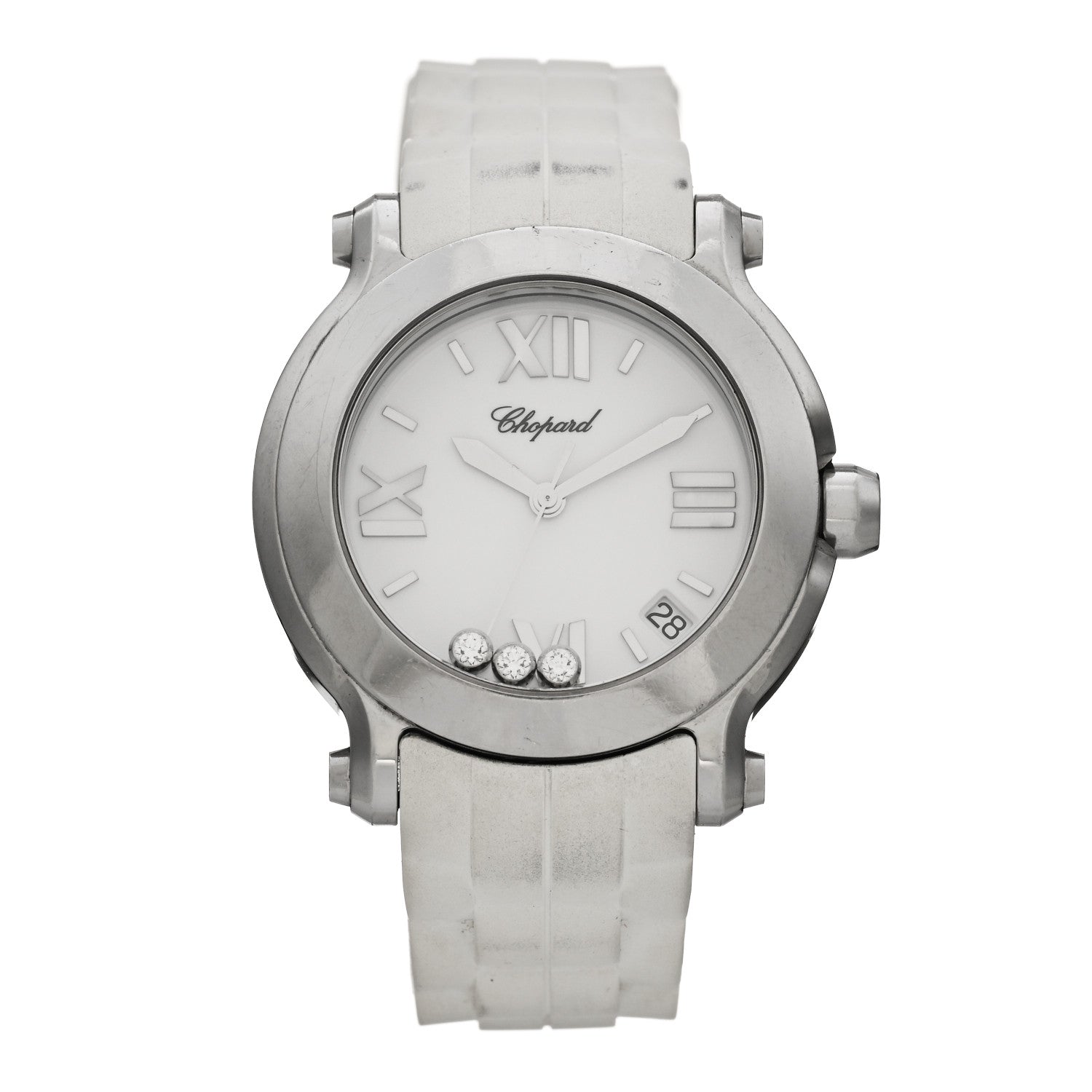 Chopard Stainless Steel Rubber 3 Diamond 36mm Happy Sport Quartz Watch White 1 of 5