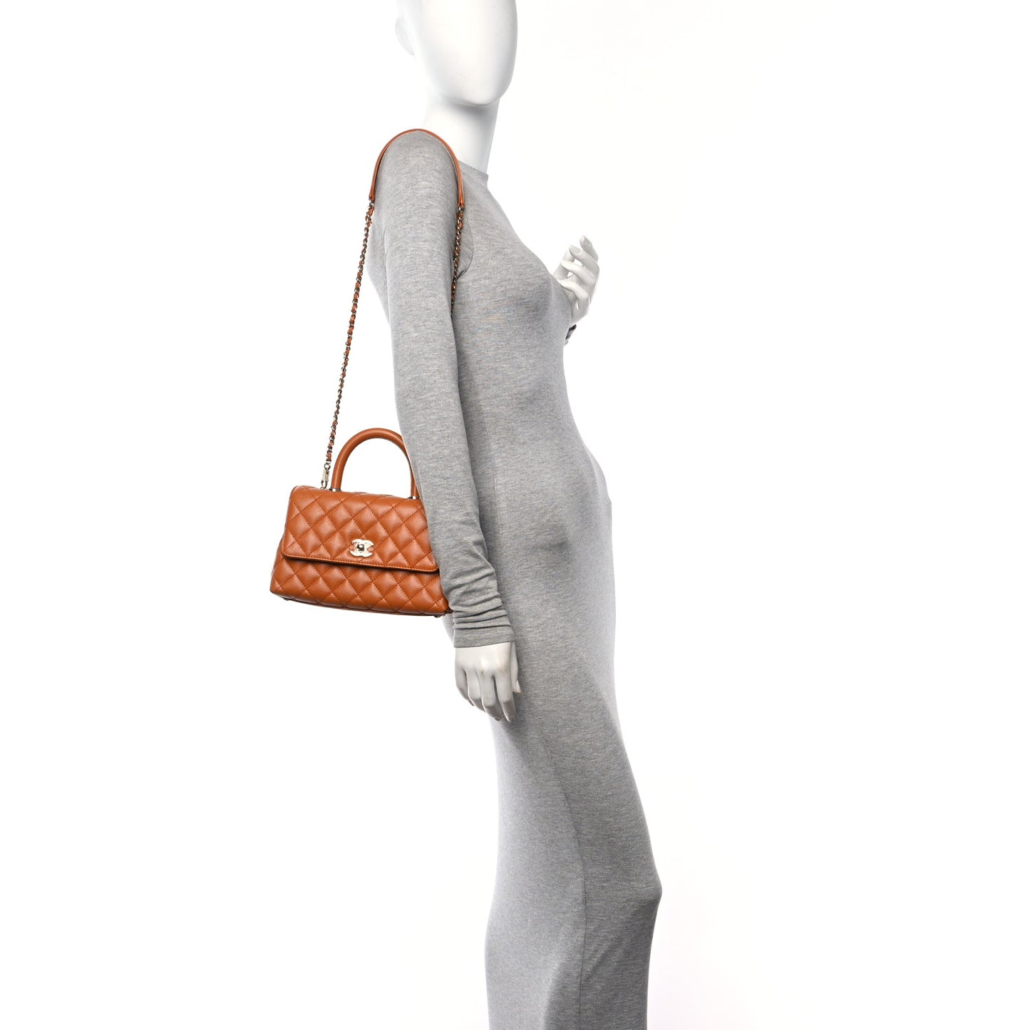 Caviar Quilted Mini Coco Handle Flap Light Brown