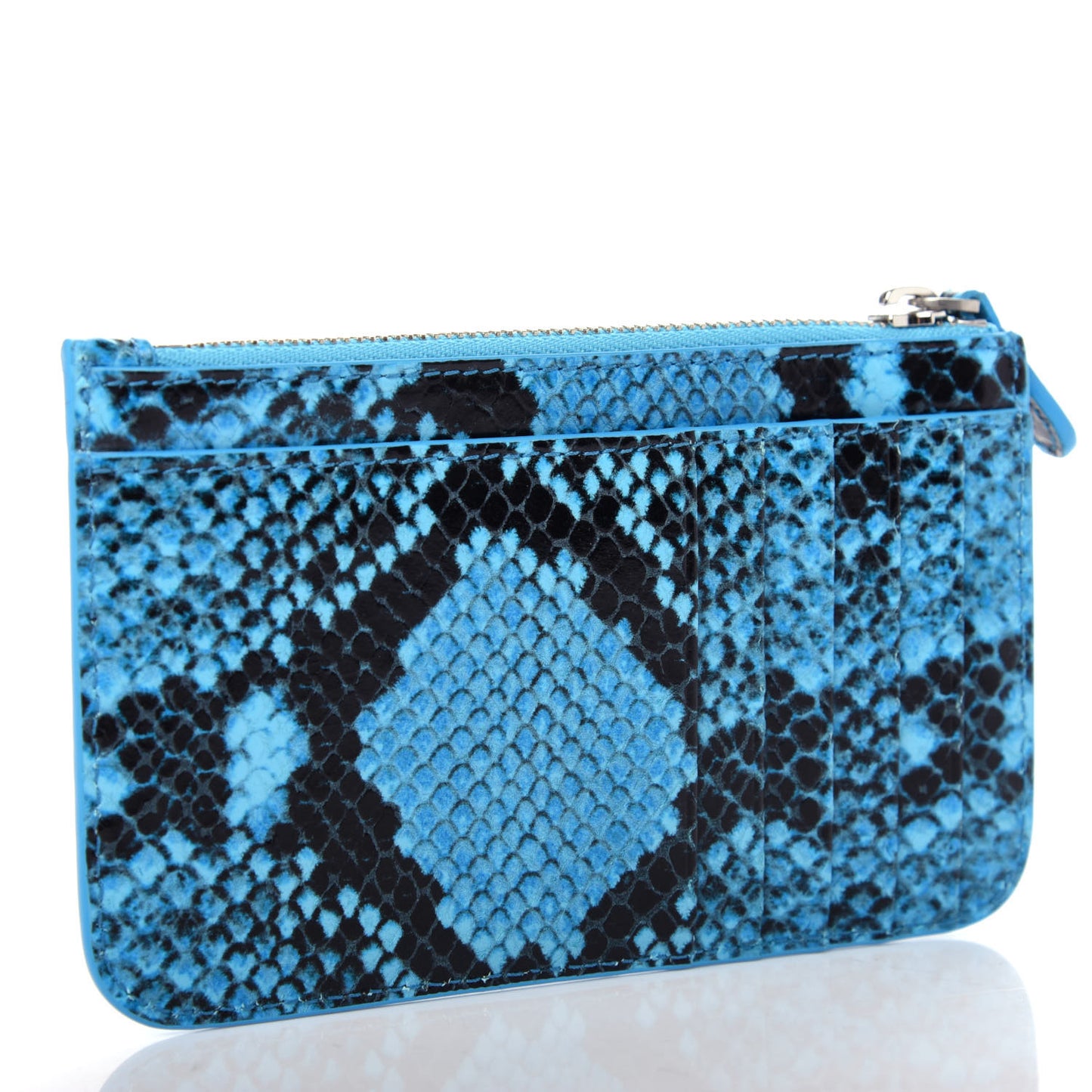 Calfskin Logo Python Printed Large Cash Long Coin Card Holder Azur Black