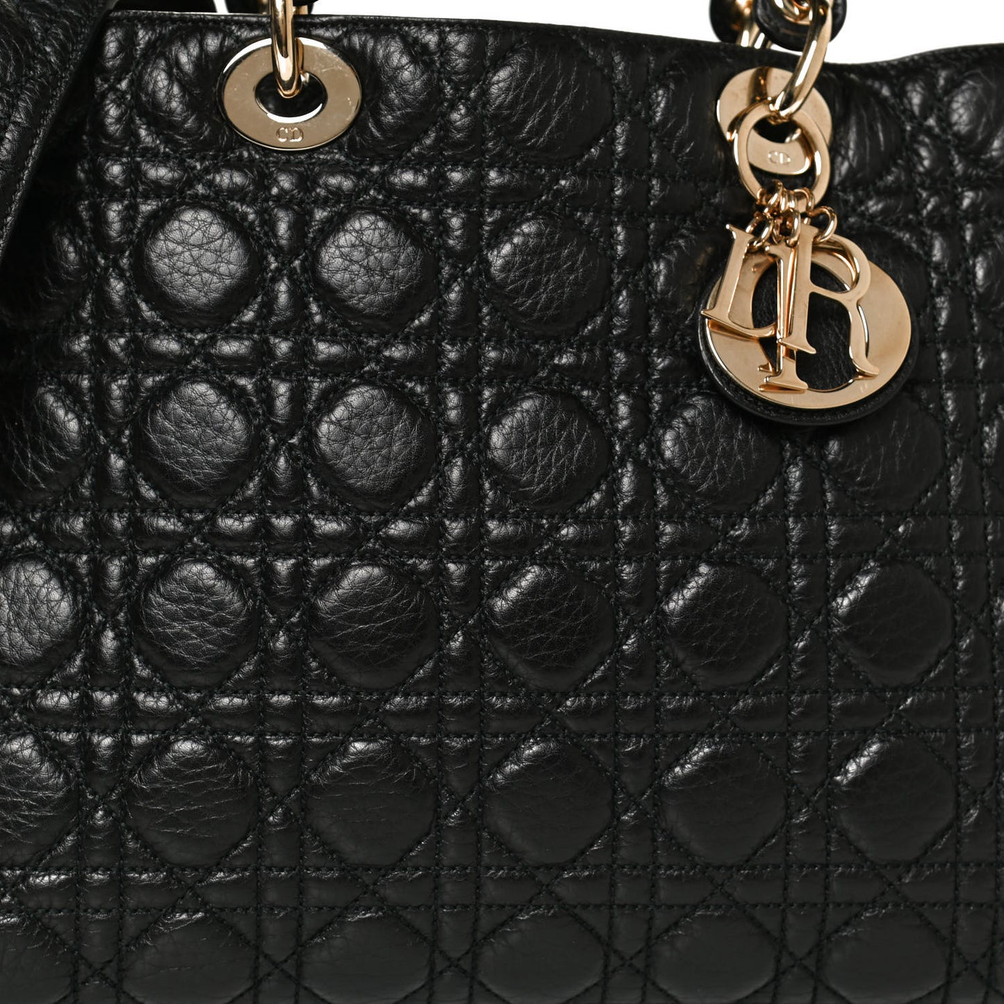 Grained Calfskin Cannage Large Supple Lady Dior Black