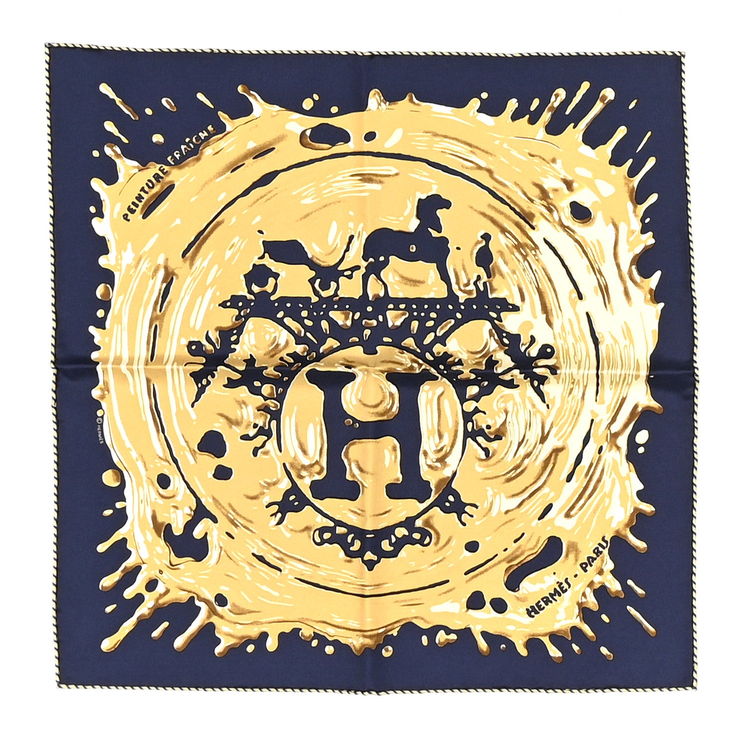 HERMES スカーフ カレ45 ガヴロッシュ Peinture Fraiche Hermes Silk Peinture Fraiche Scarf 45 Bleu Black Bronze 1912805