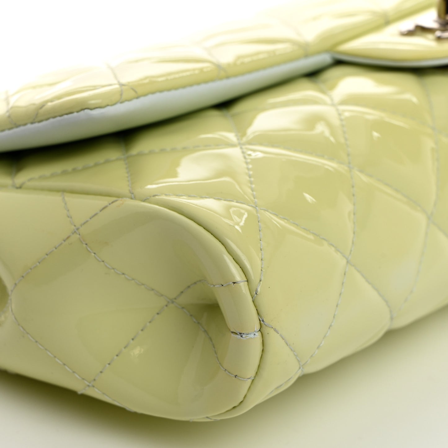 Patent Quilted Clutch With Chain Flap Light Green