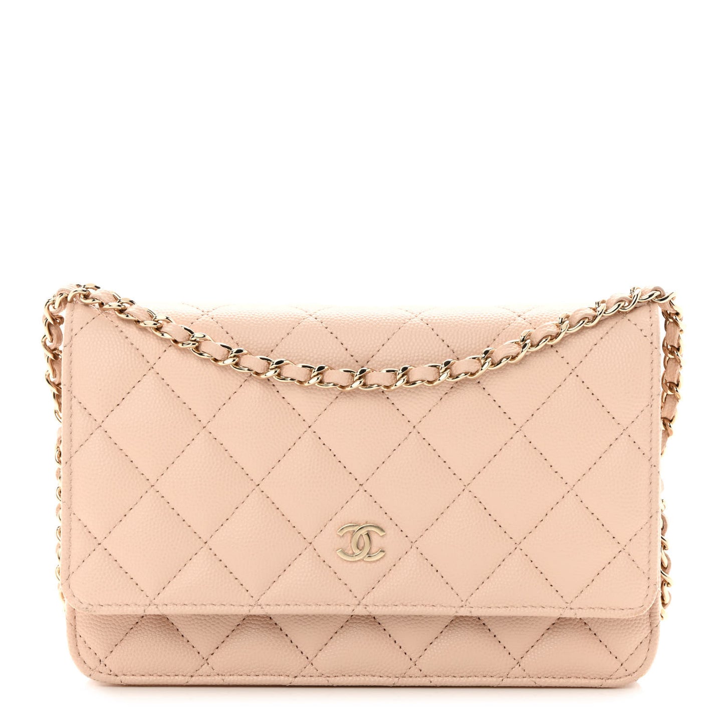 Caviar Quilted Wallet on Chain WOC Light Beige