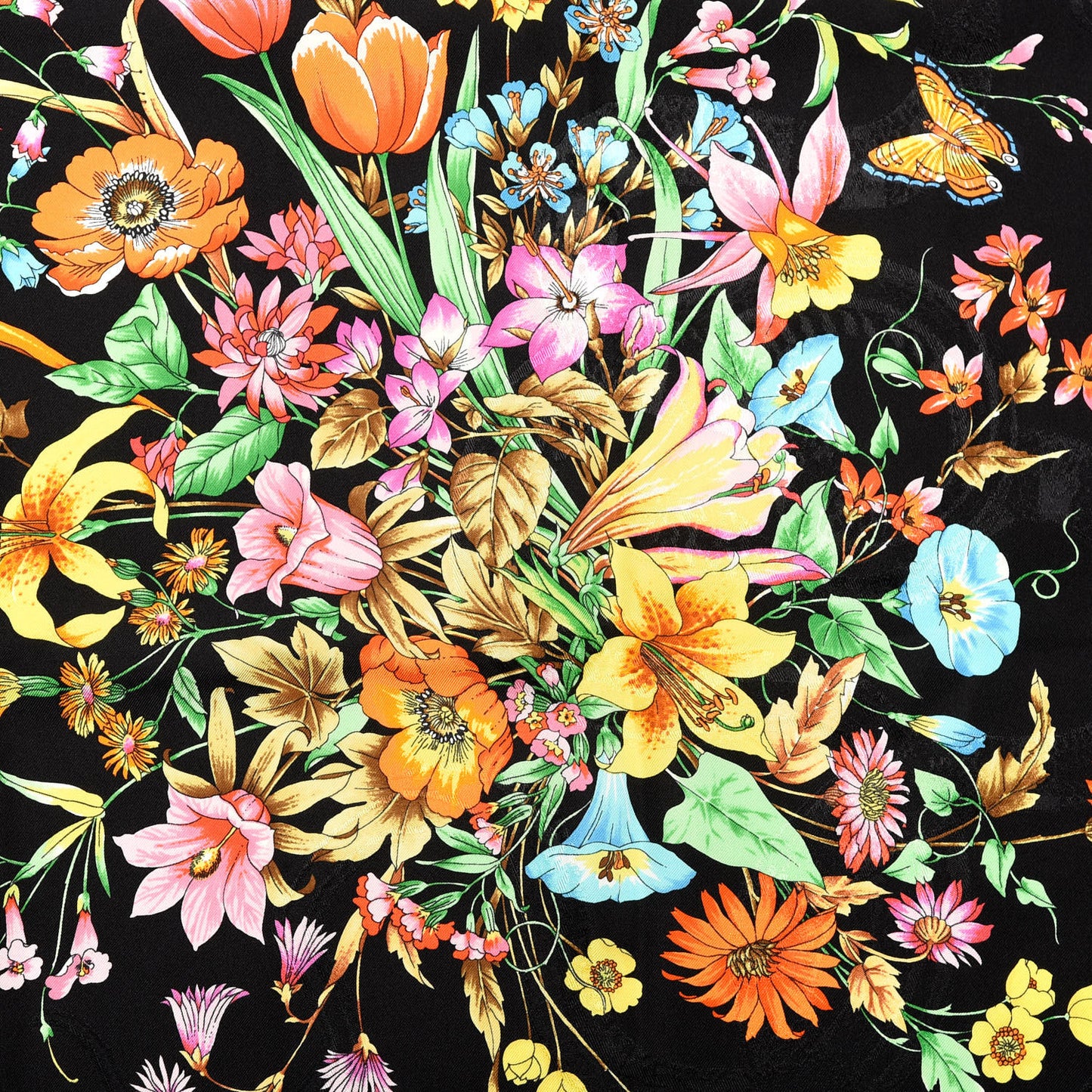 Silk Floral Amore Square Scarf Black