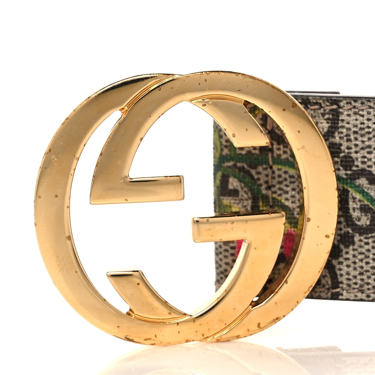 GG Supreme Monogram Blooms Moon Calfskin Interlocking G 37mm Belt 90 36 Beige Ebony Multicolor Dry Rose