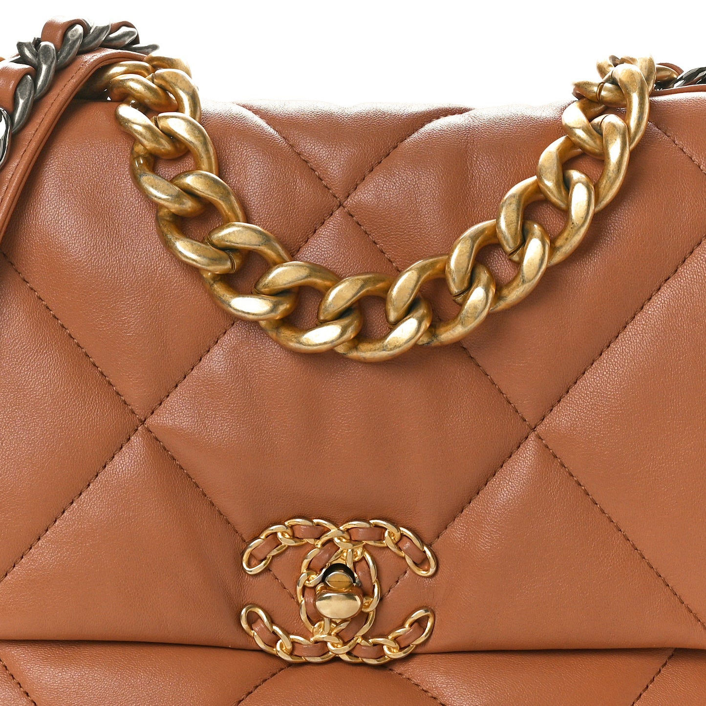 Lambskin Quilted Large Chanel 19 Flap Brown