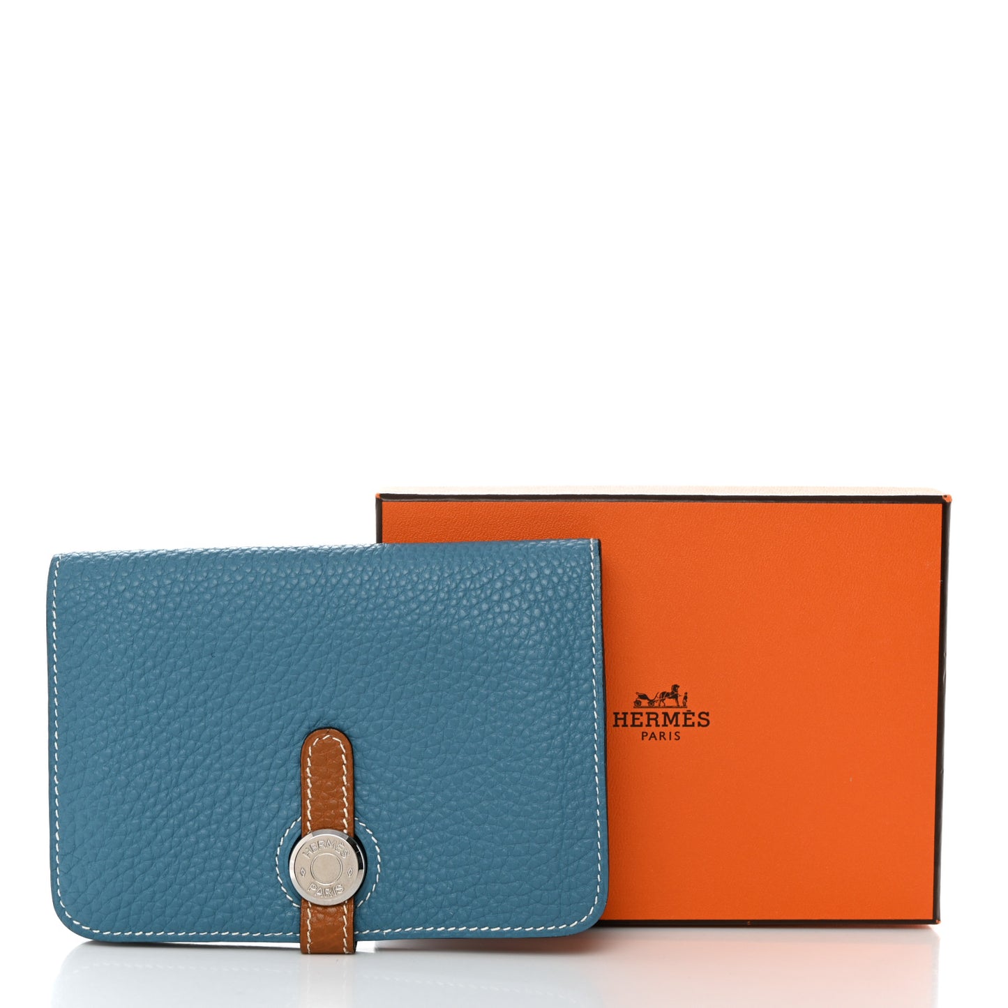 Togo Verso Dogon Compact Wallet Blue Jean Gold