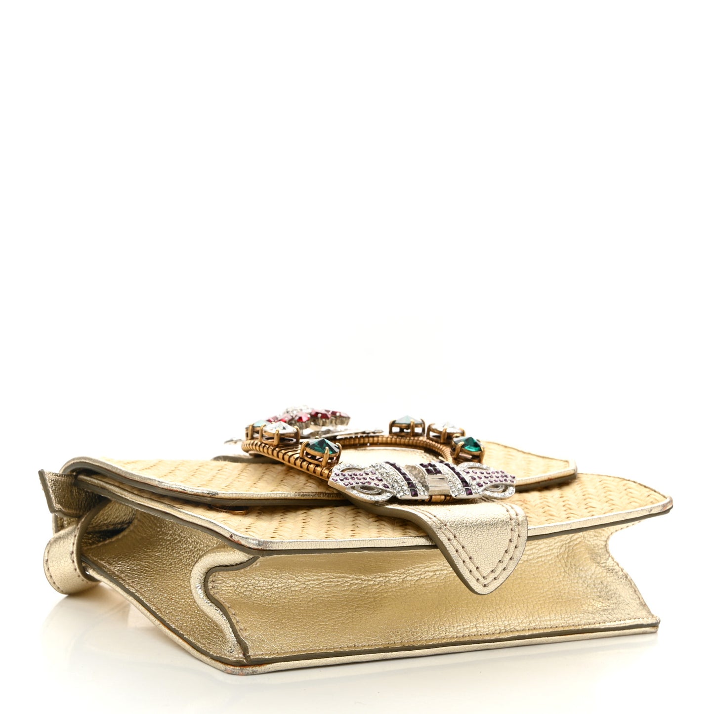 Raffia Madras Crystal Embellished Lady Shoulder Bag Naturale Pirite