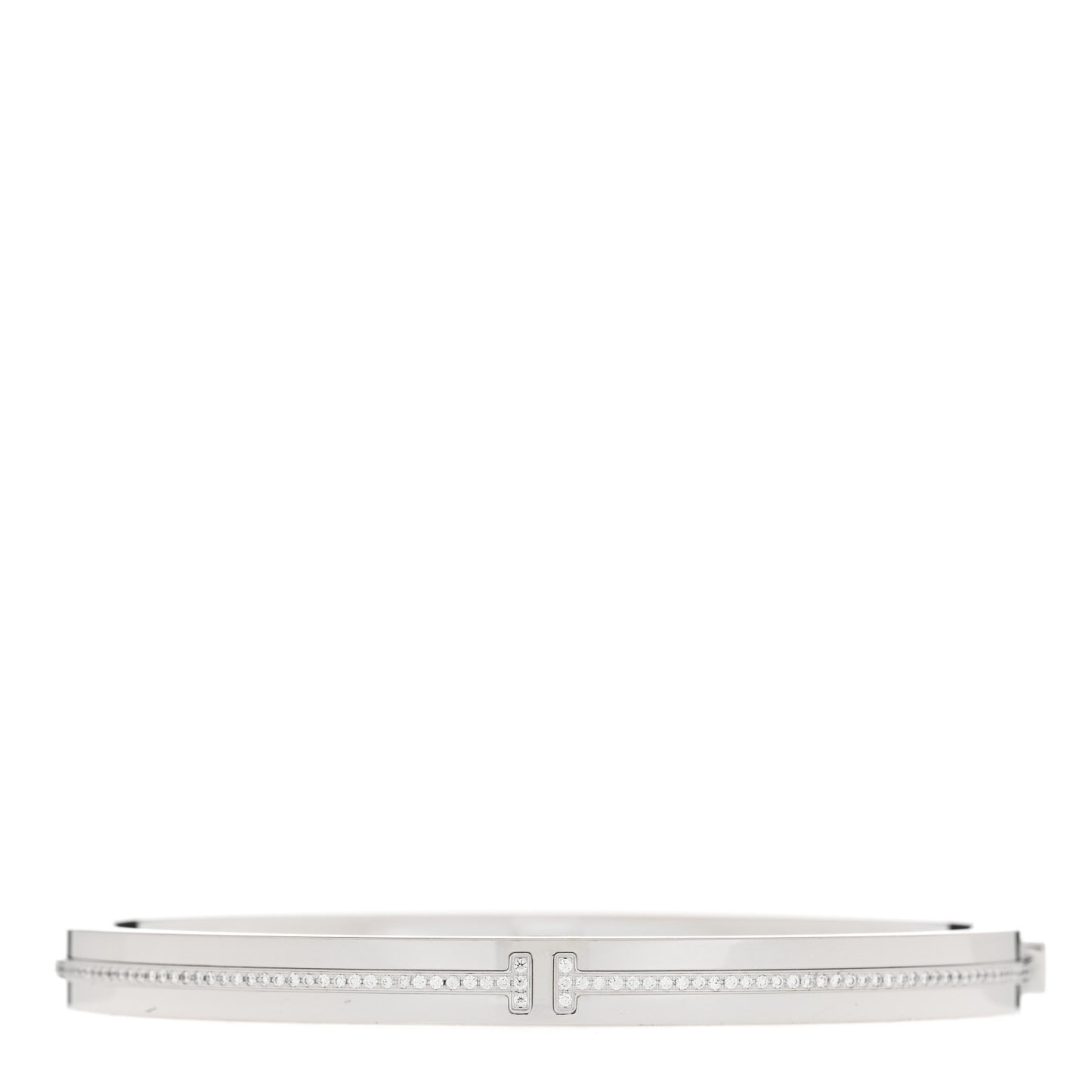 18K White Gold Diamond T Hinged Bangle Bracelet