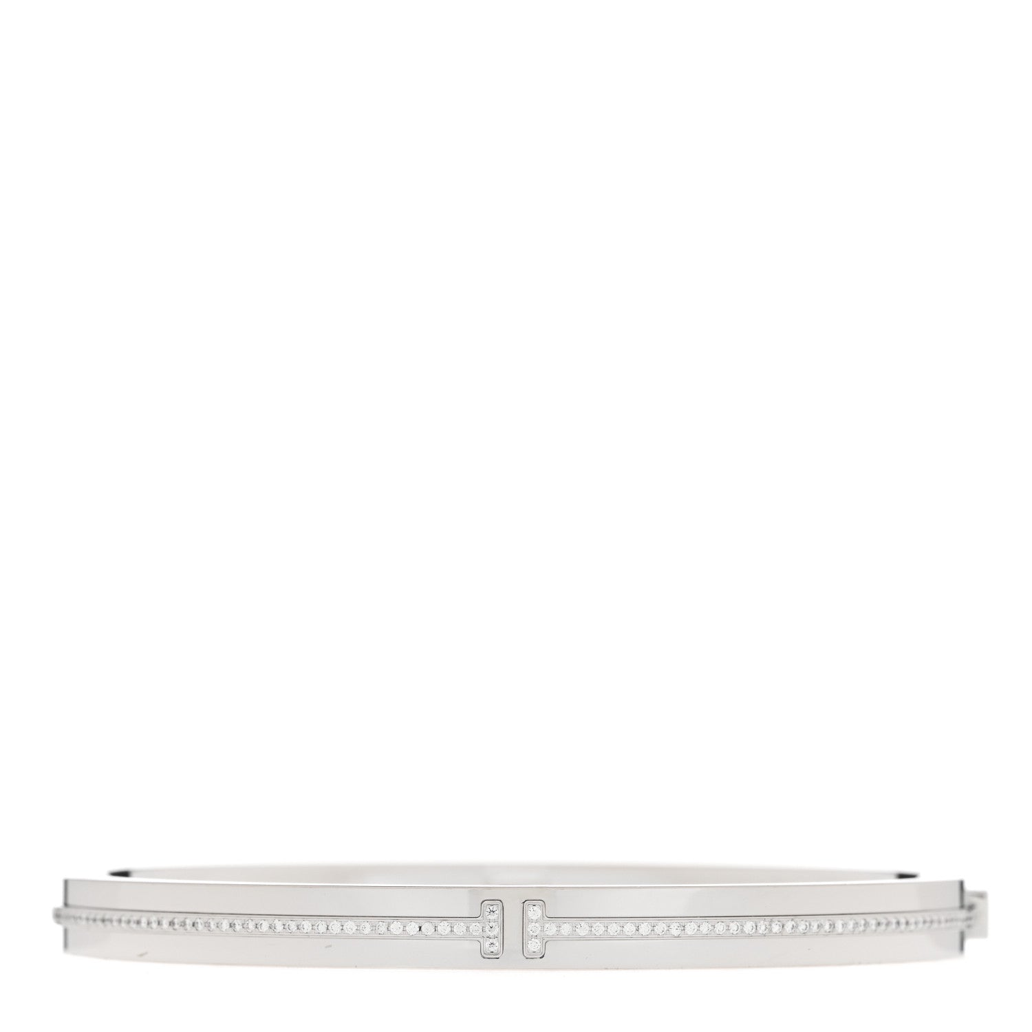 Tiffany 18K White Gold Diamond T Hinged Bangle Bracelet 1 of 4