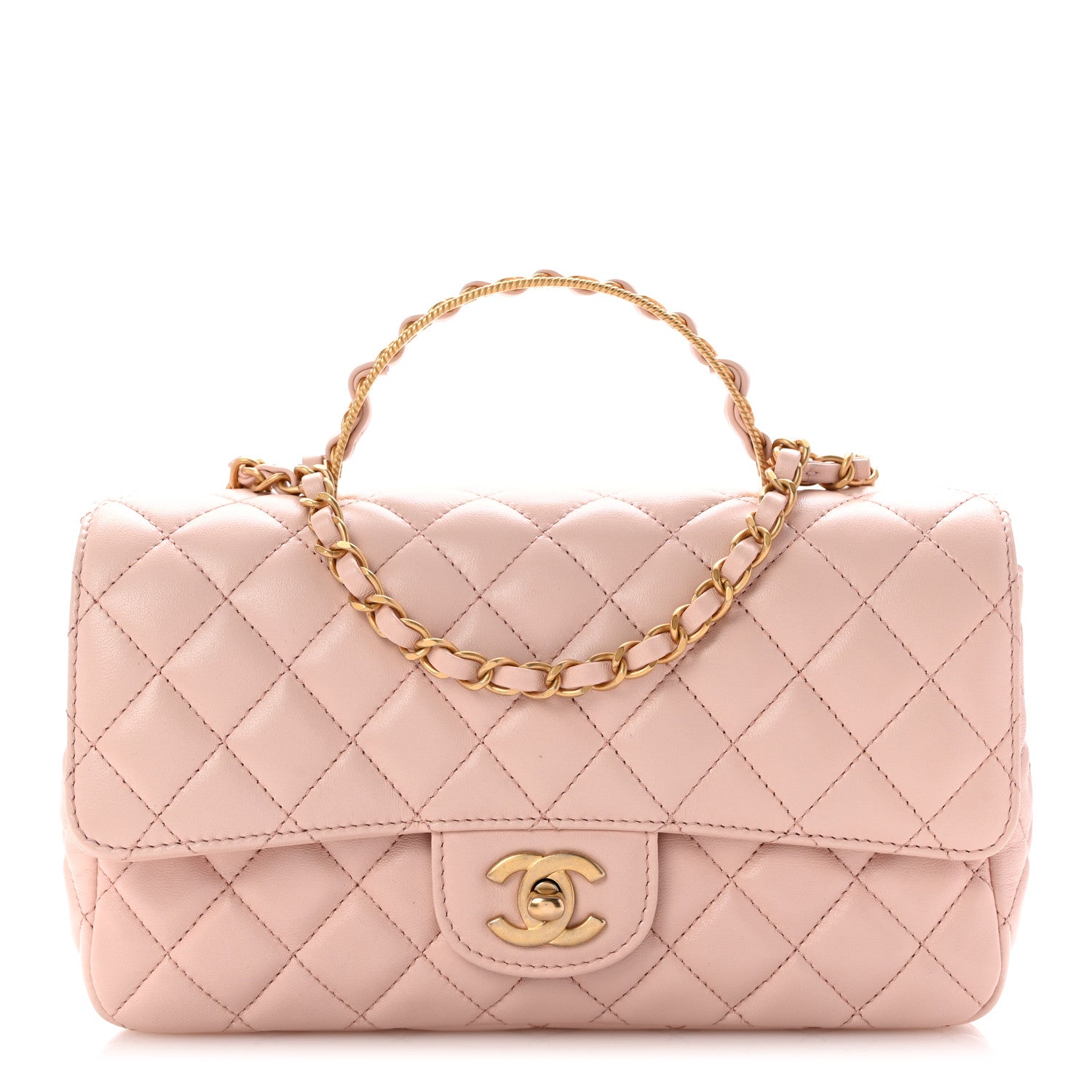 Chanel Lambskin Quilted Small Metal Top Handle Flap Light Pink