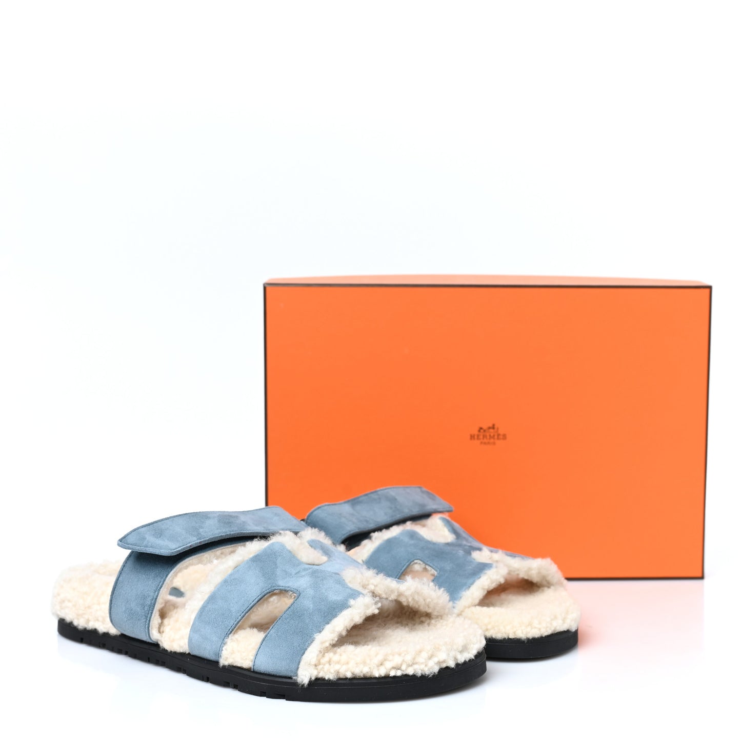 Suede Goatskin Woolskin Womens Chypre Sandals 39.5 Bleu Pinede Ecru