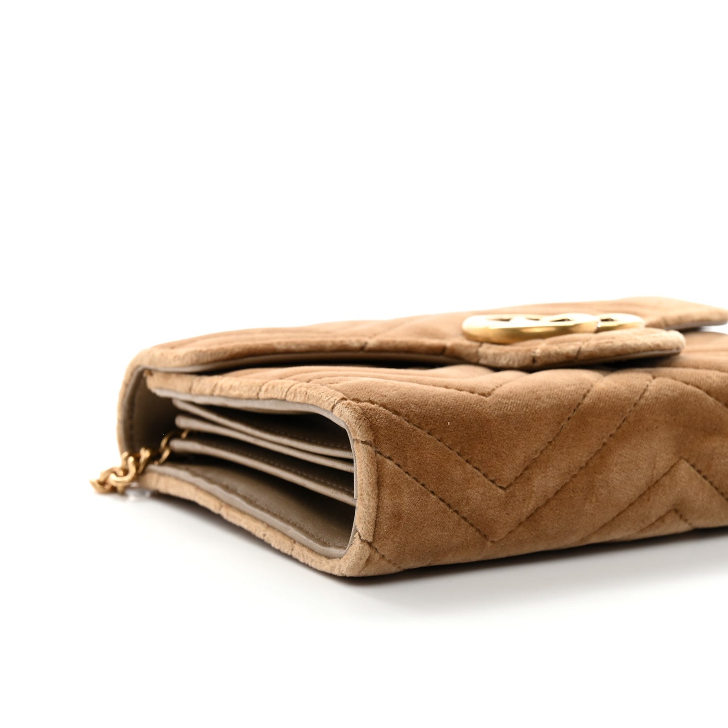 Velvet Matelasse GG Marmont Chain Wallet Taupe