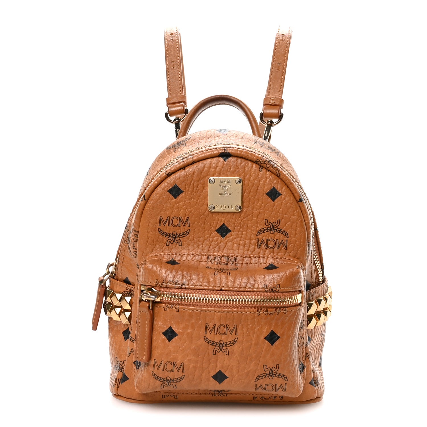 MCM リュック ミニサイズ ブラウン MCM Visetos Side Stud X-Mini Stark Bebe Boo Backpack Cognac
