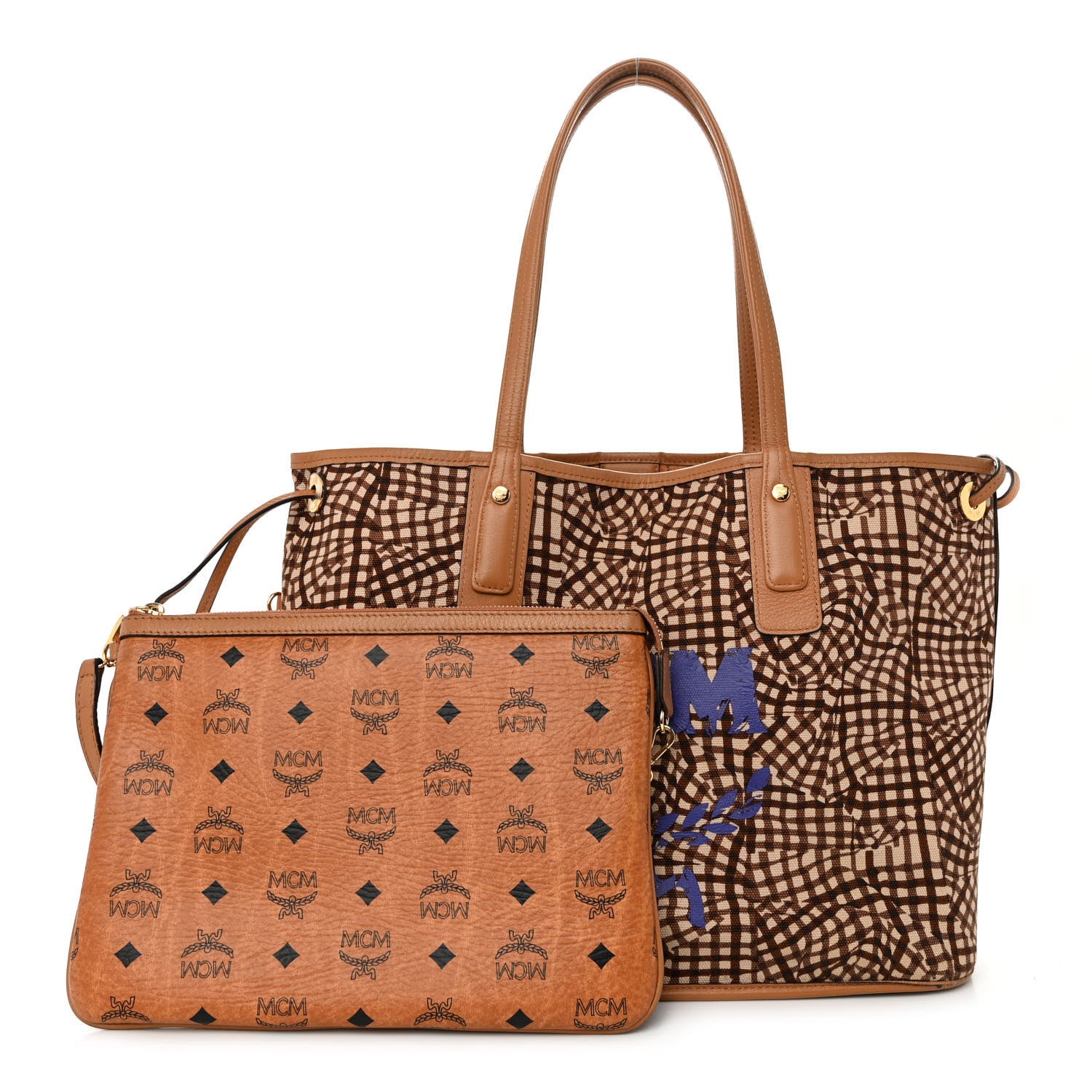 MCM Visetos Medium Liz Reversible Shopper Tote Cognac 6 of 16