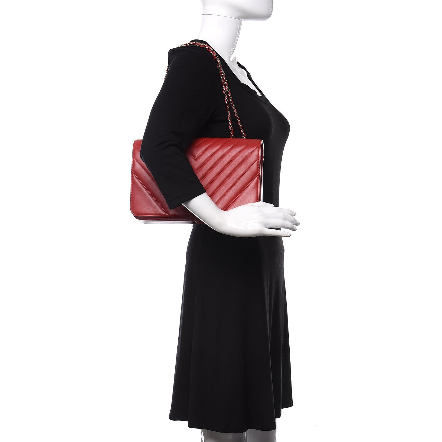 Calfskin Chevron Quilted Large Statement Flap Red