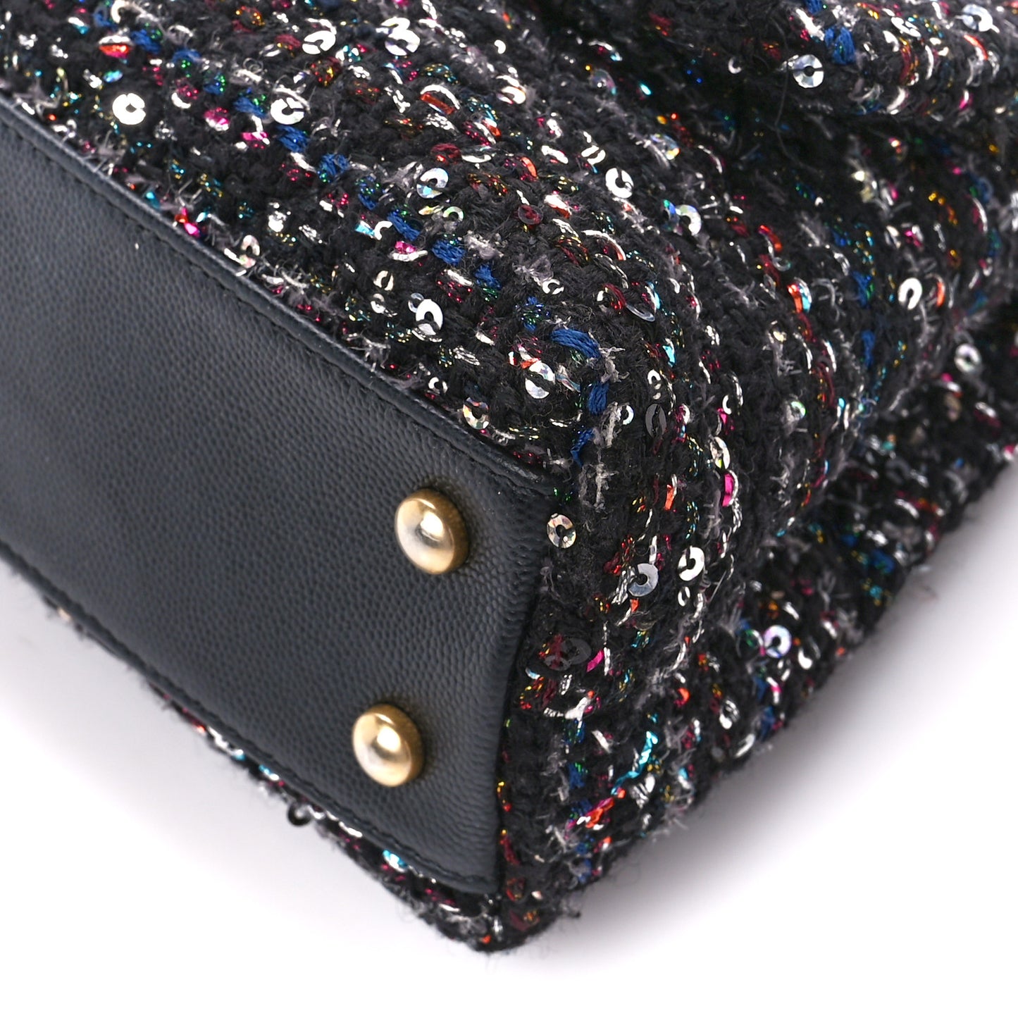 Tweed Sequin Mini Coco Handle Flap Black