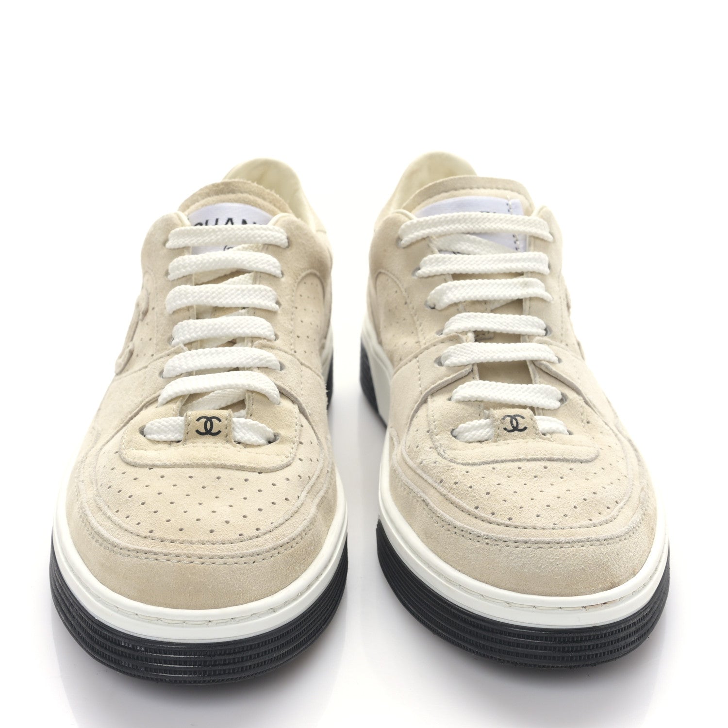 Chanel Suede Womens CC Sneakers 36 Beige 2 of 8