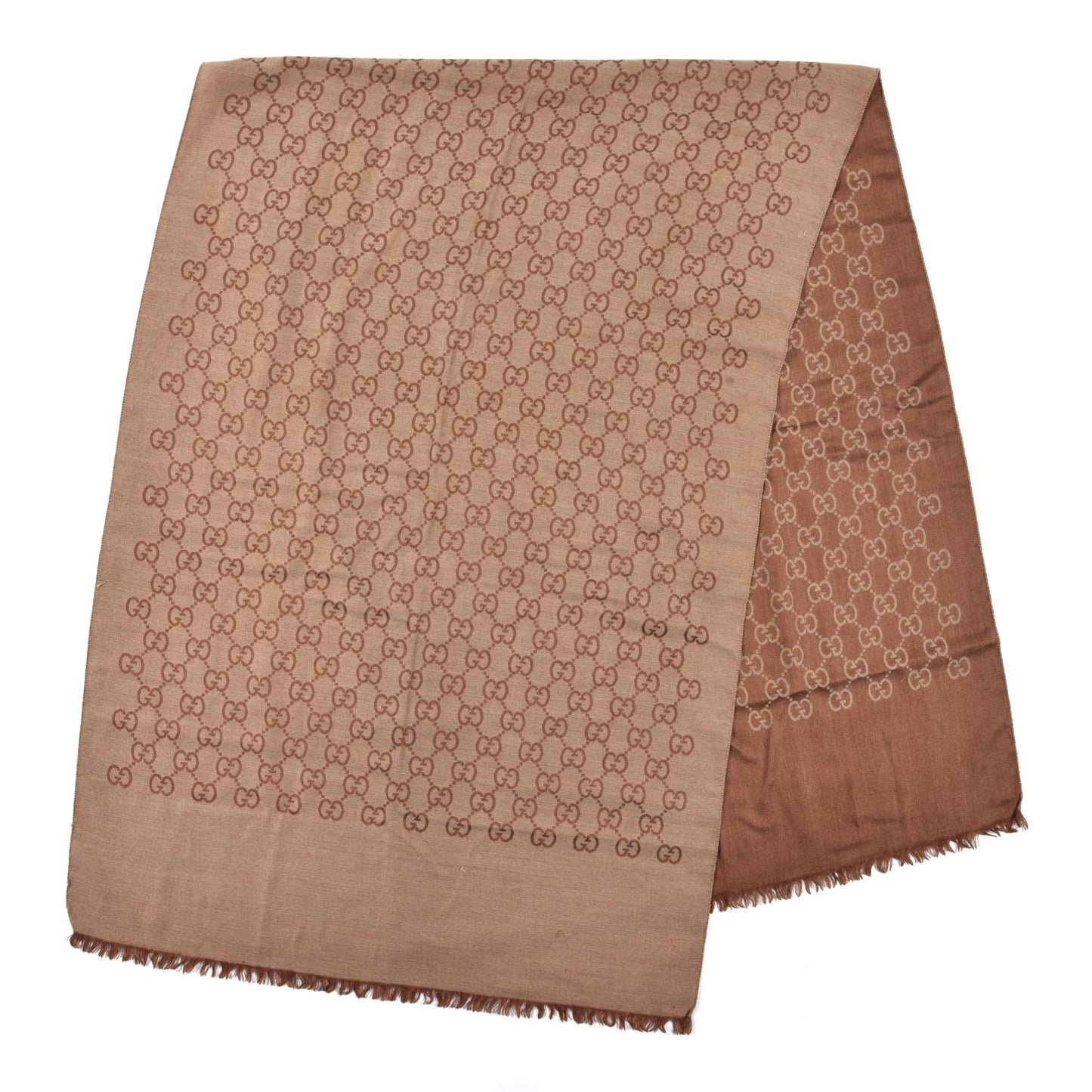 Wool Silk GG Monogram Fringe Scarf Brown