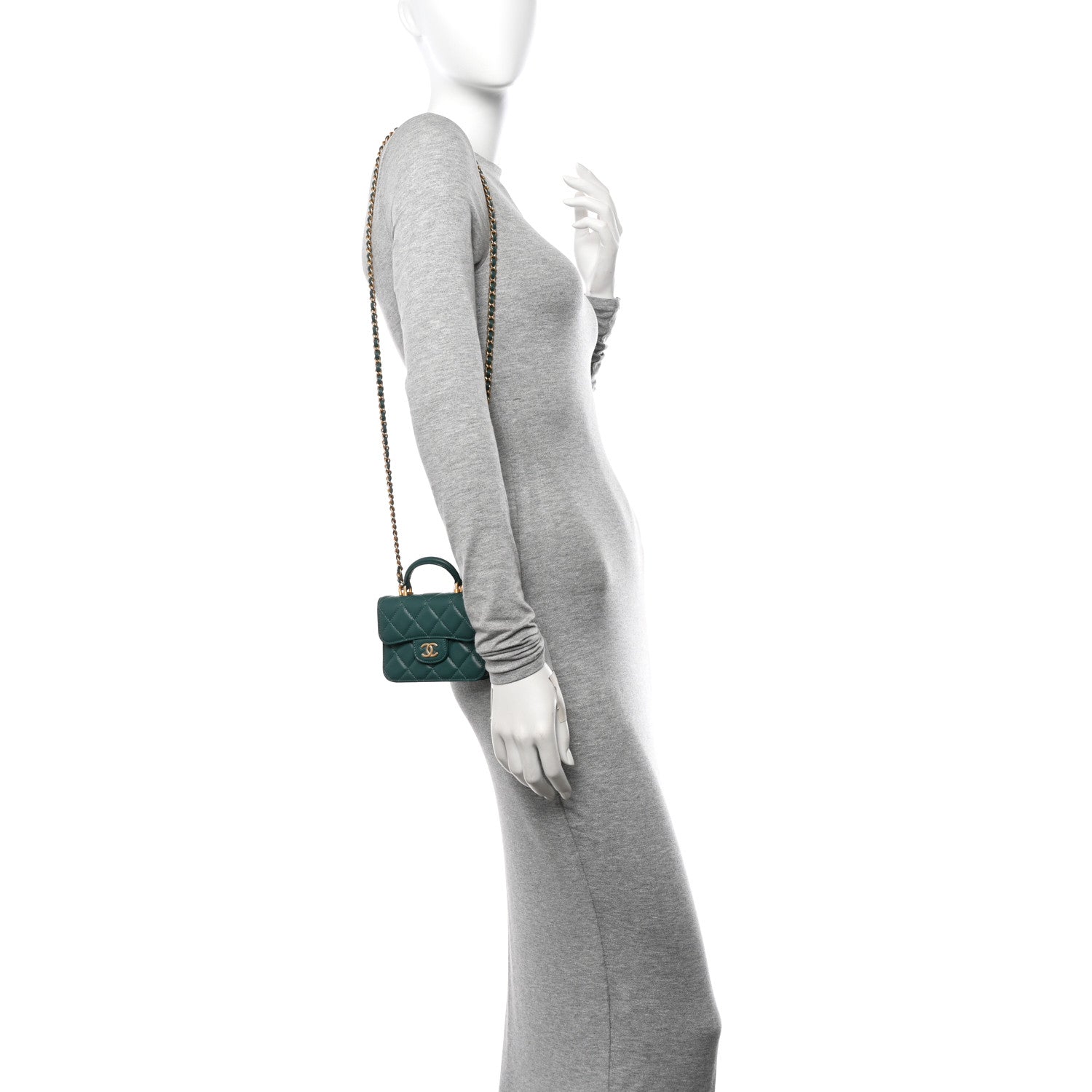 Chanel Lambskin Quilted Top Handle Flap Coin Purse With Chain Green 2 of 13