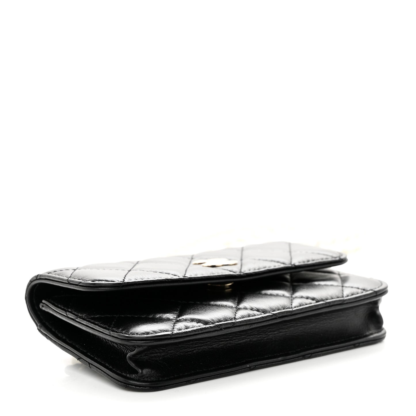 Calfskin Quilted Maxi Pearls Clutch With Chain Black
