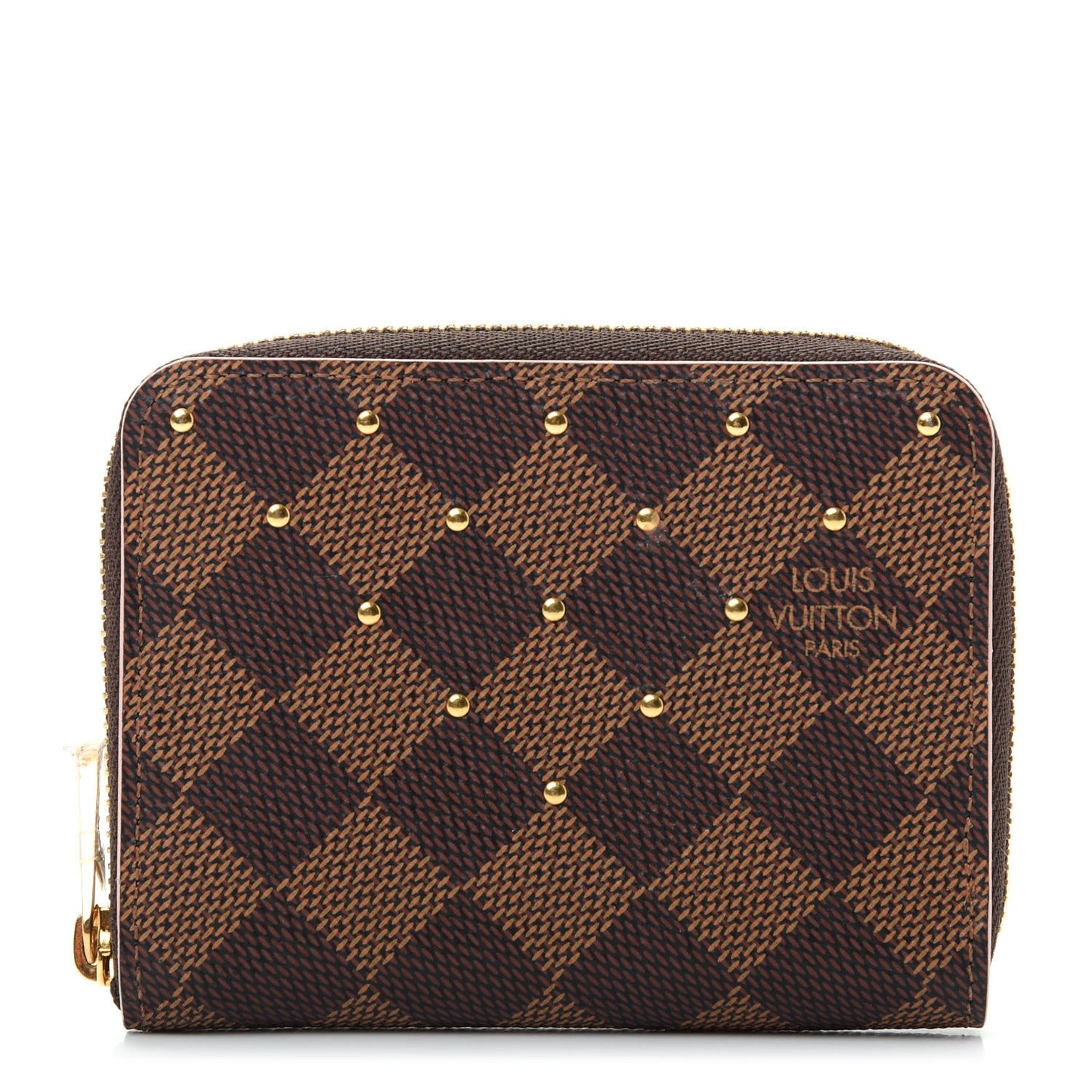 Damier Ebene Studded Zippy Coin Purse Rose Ballerine